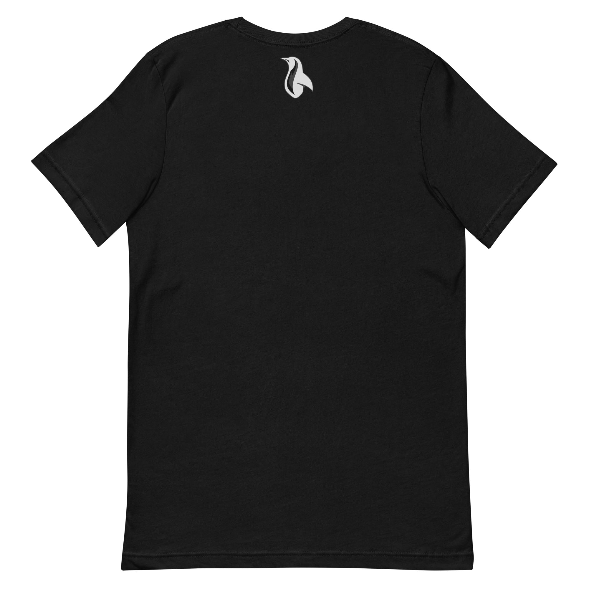 a black t - shirt with a white bird on it