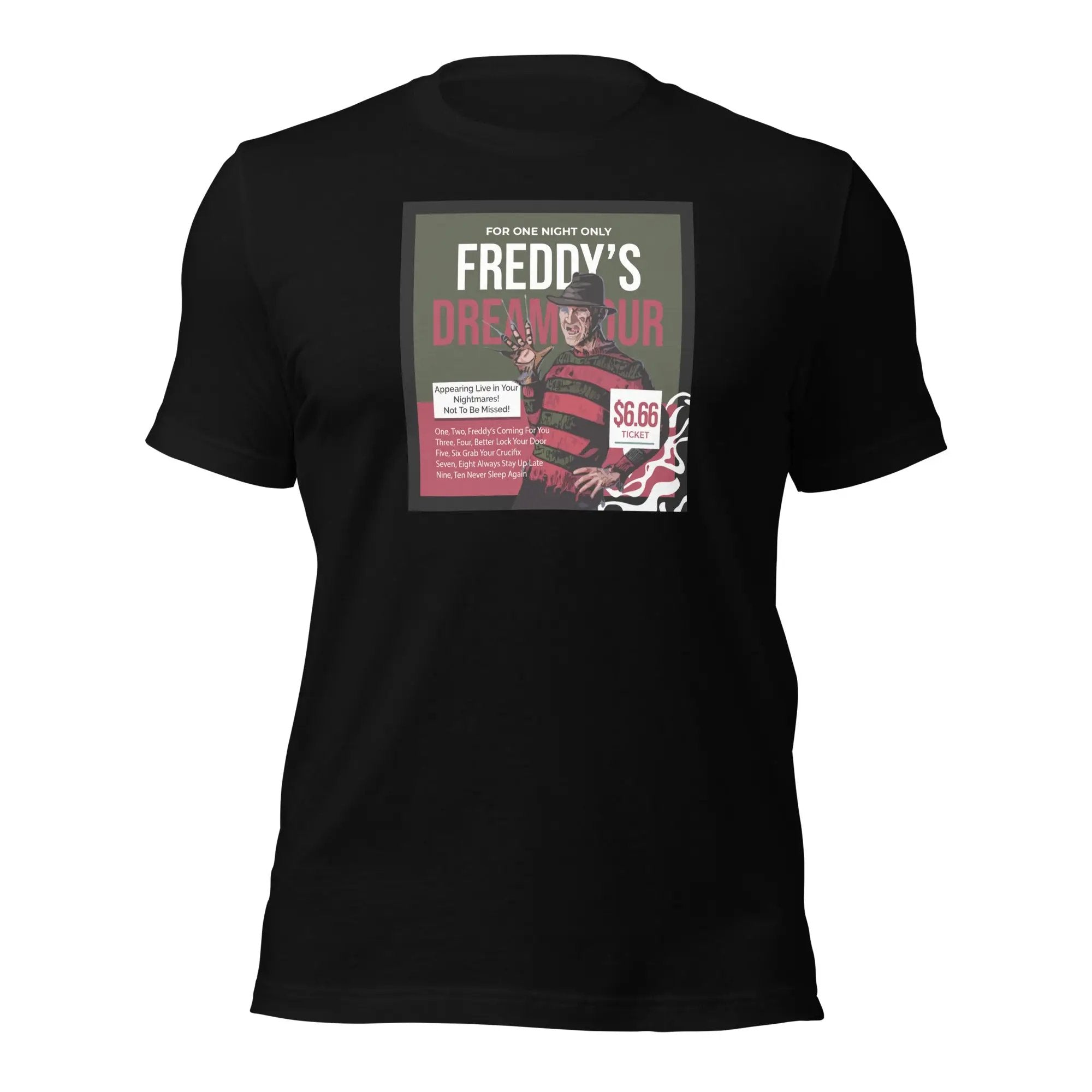 a black t - shirt with a picture of a person on it