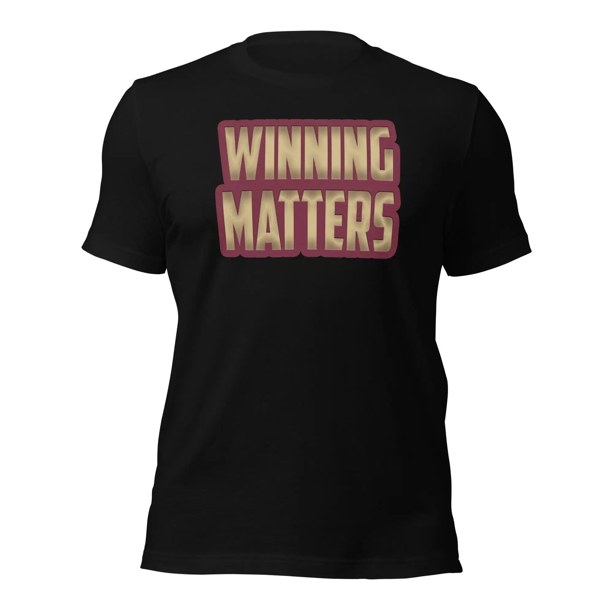 a black t - shirt with the words winning matters printed on it