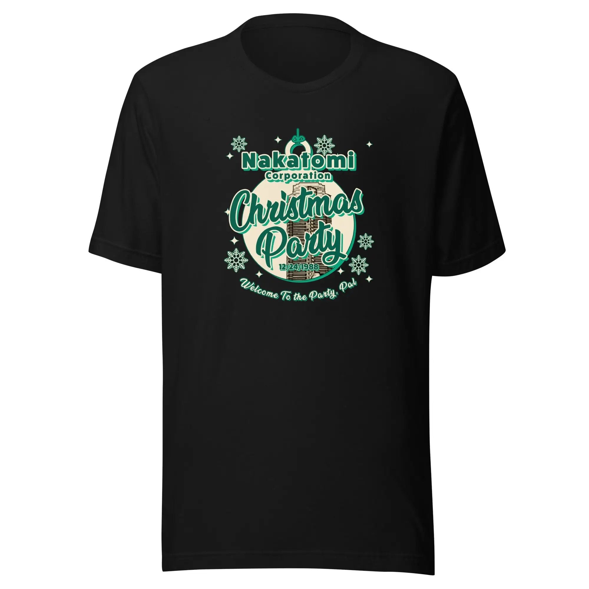 a black t - shirt with the words christmas party on it