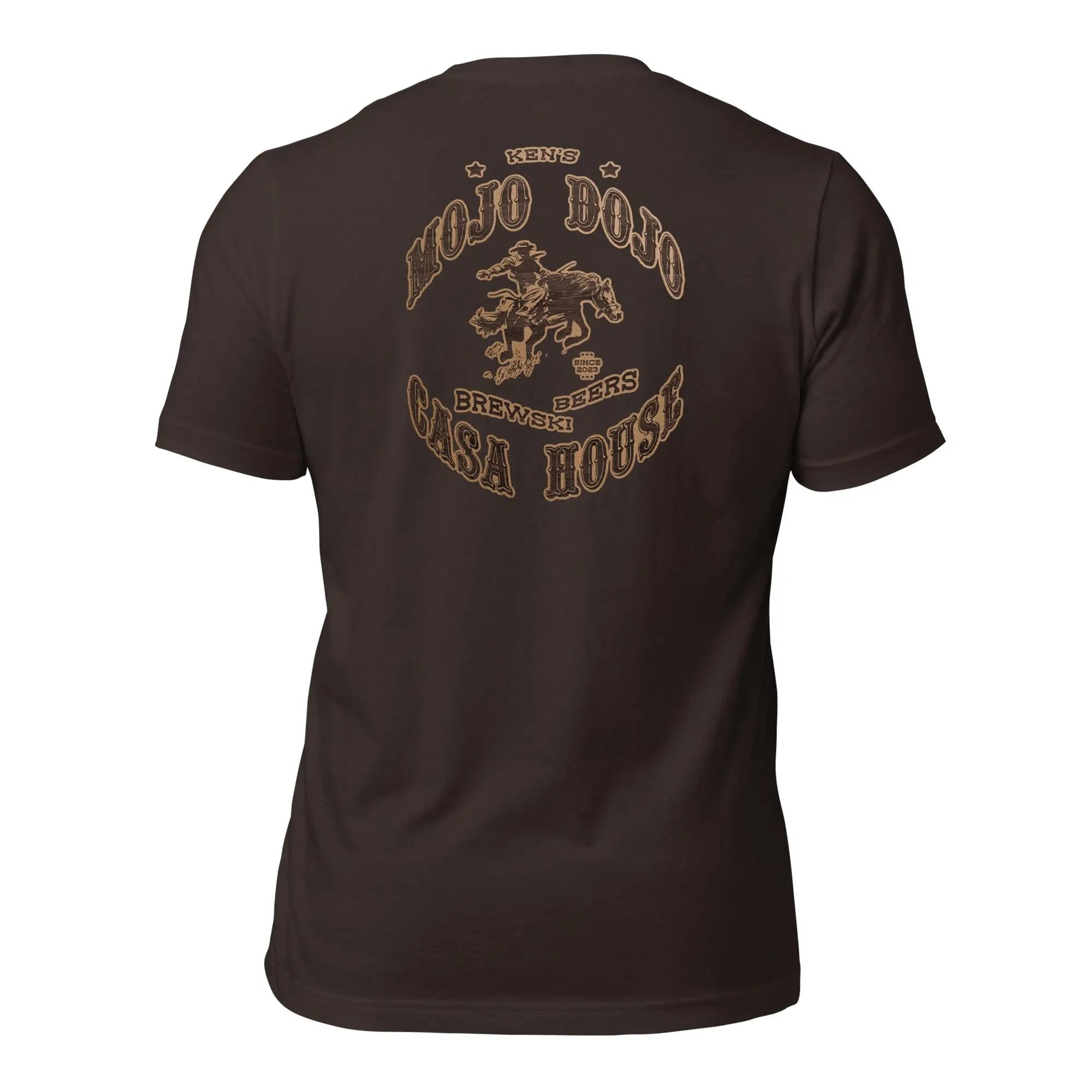 a brown polo shirt with a horse and rider on it