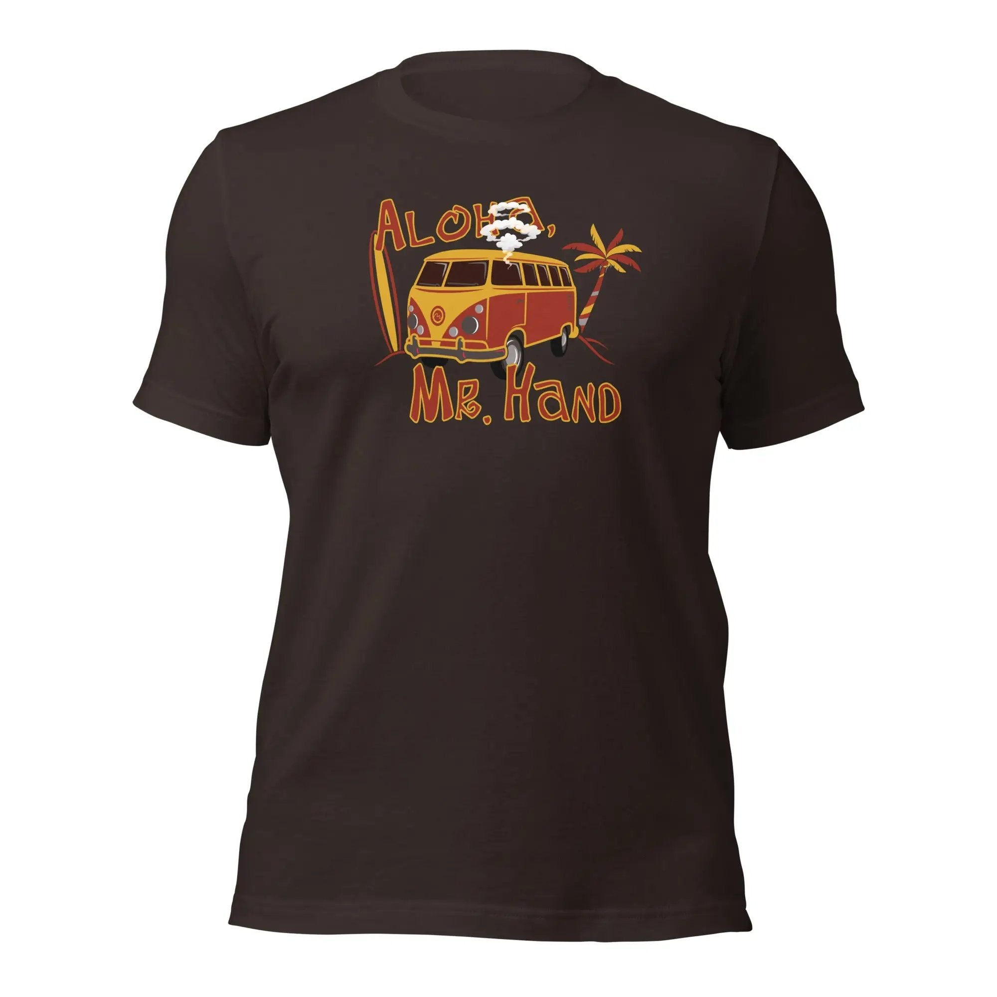 a brown t - shirt with an image of a vw bus on it