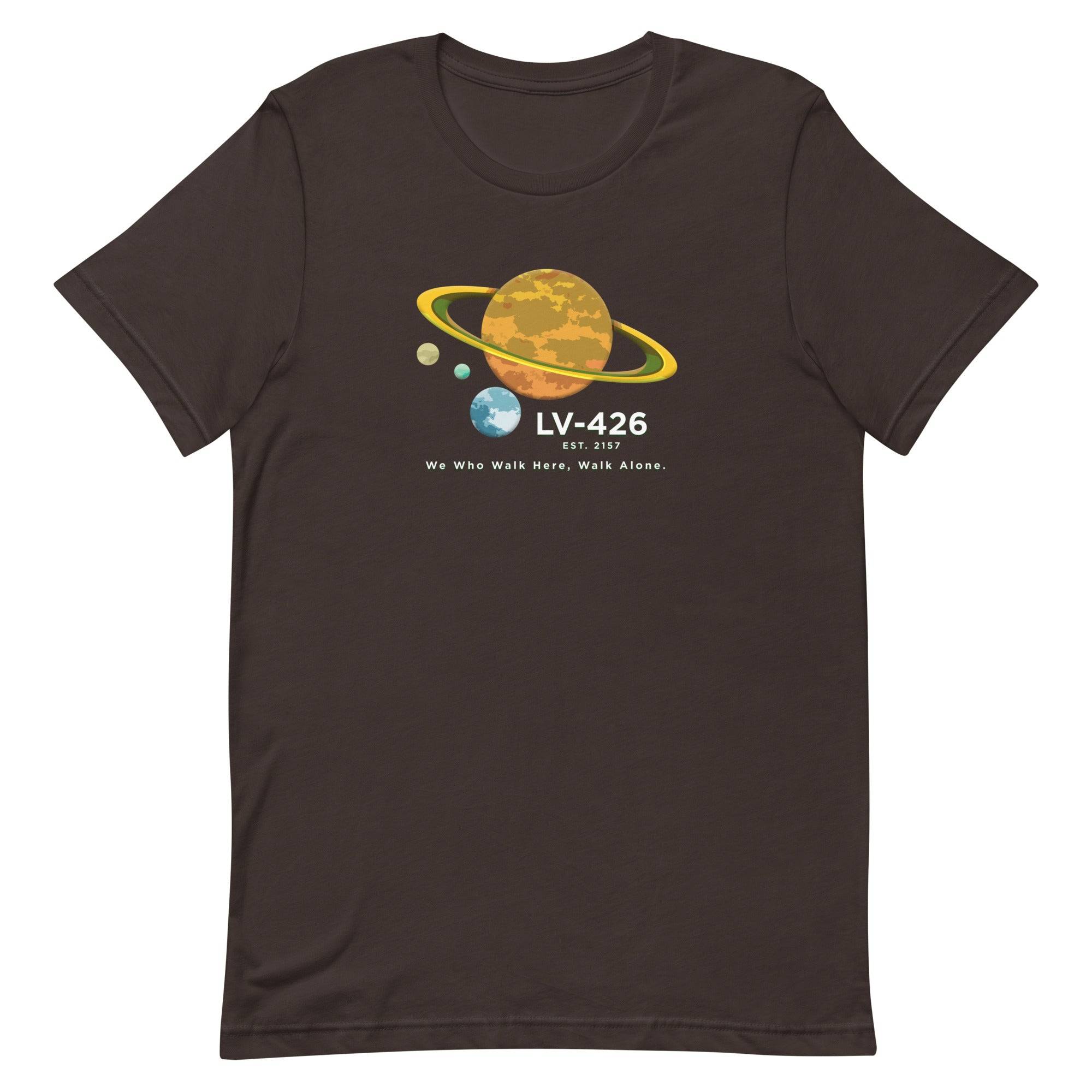 a brown t - shirt with an image of the planets and the sun
