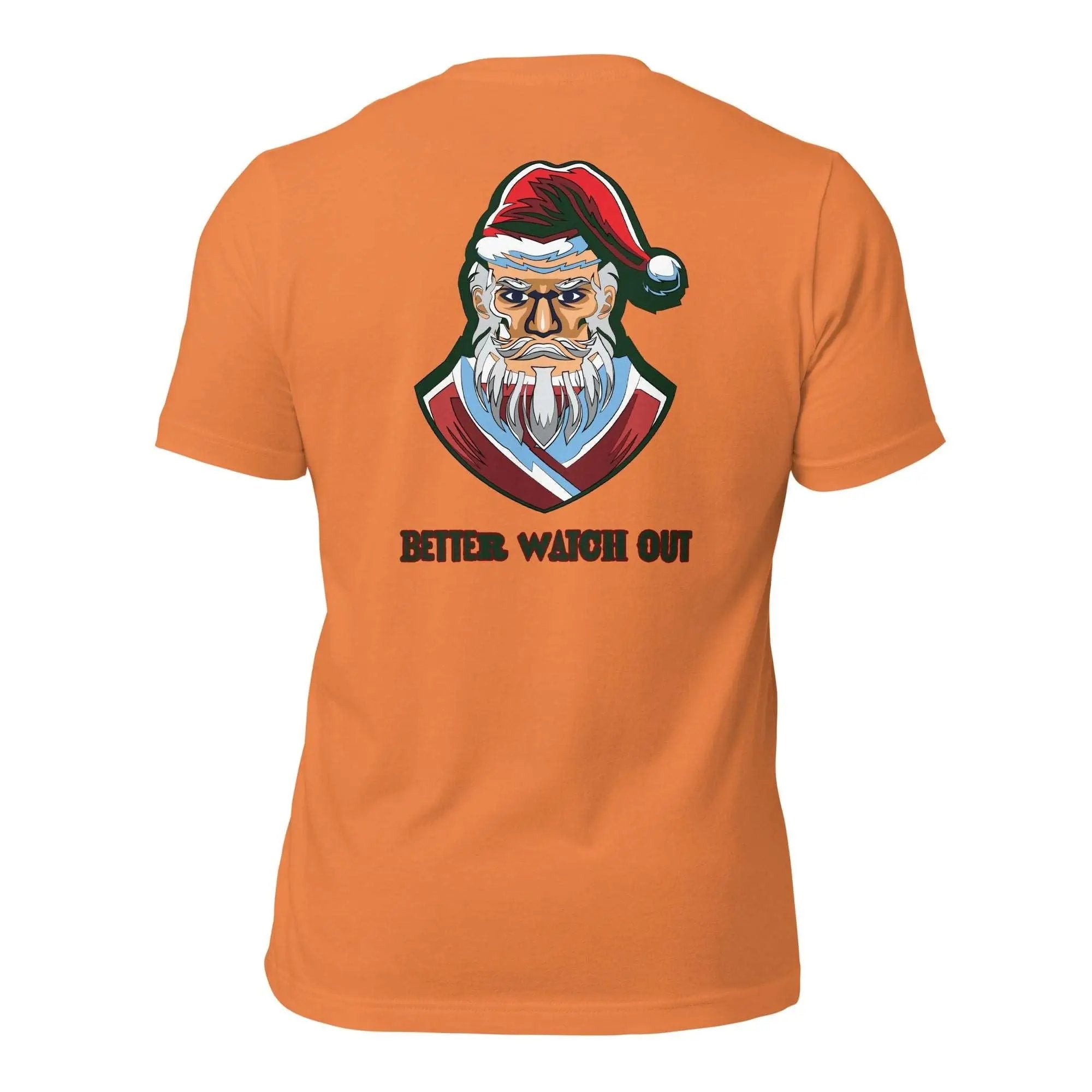 an orange shirt with a santa clause on it