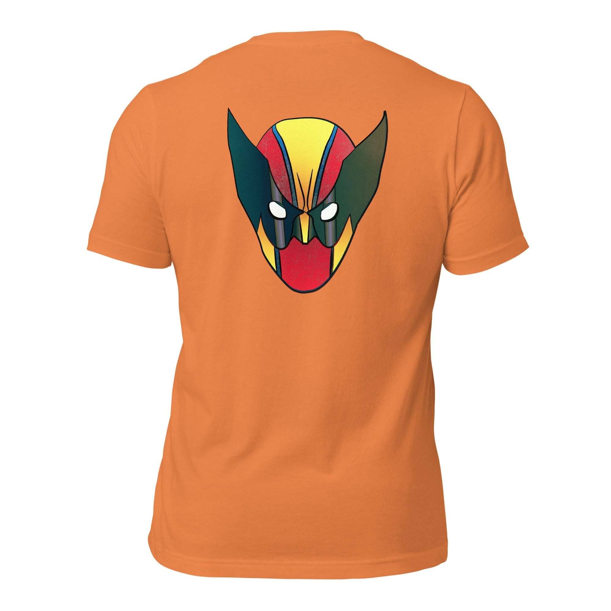 an orange t - shirt with an image of a demon's head