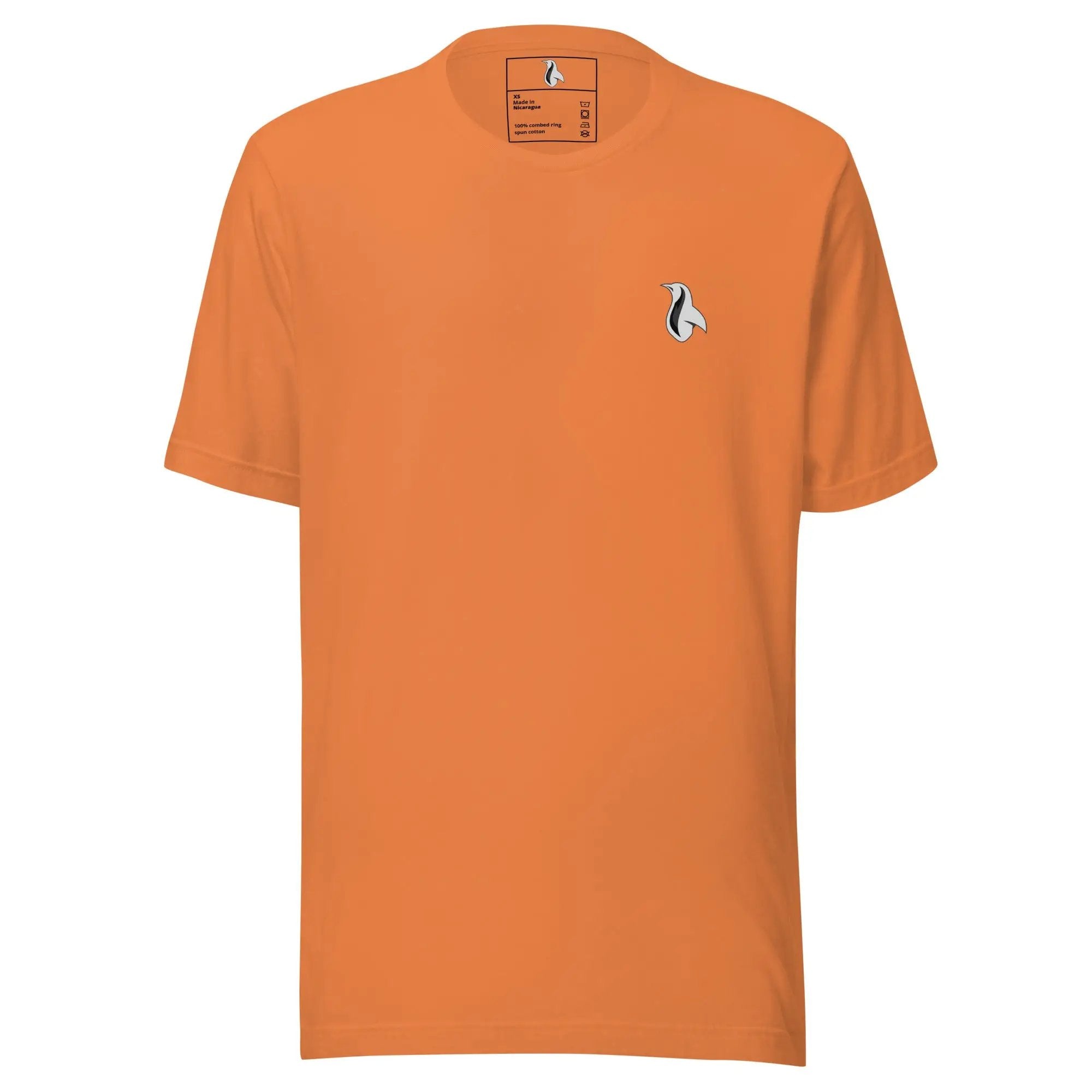 an orange t - shirt with a white bird on it