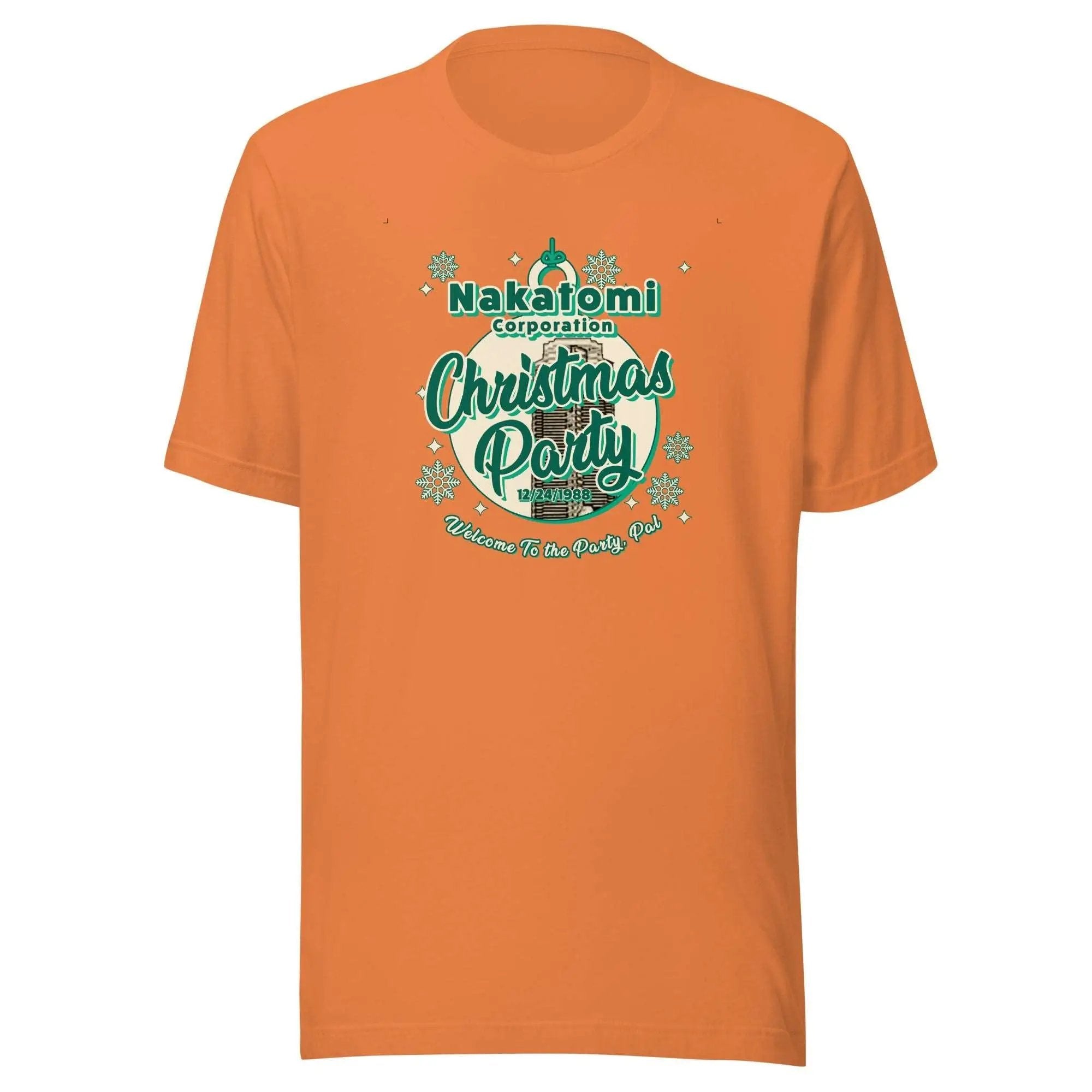 an orange t - shirt with the words christmas party on it