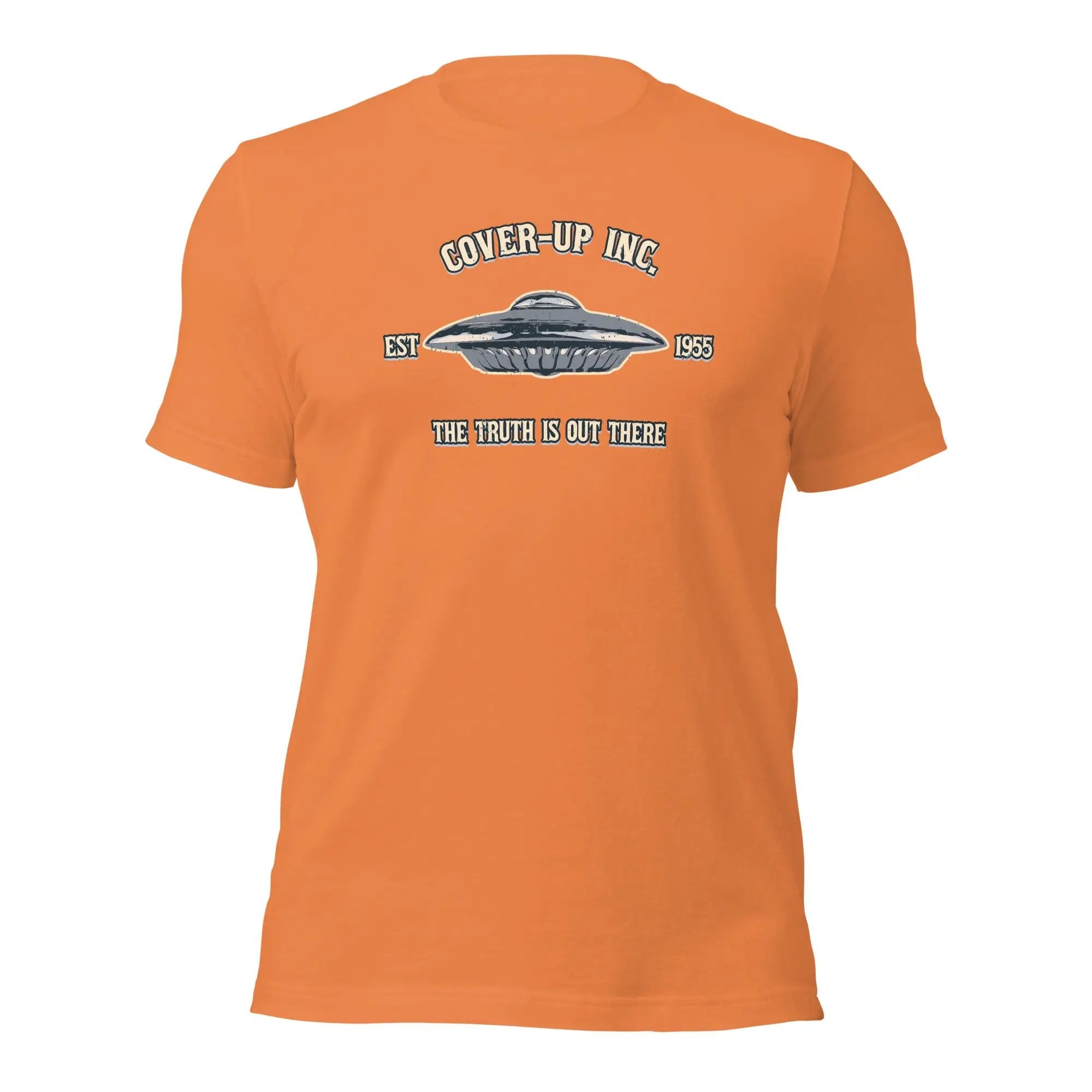 an orange t - shirt with the words cover up inc on it