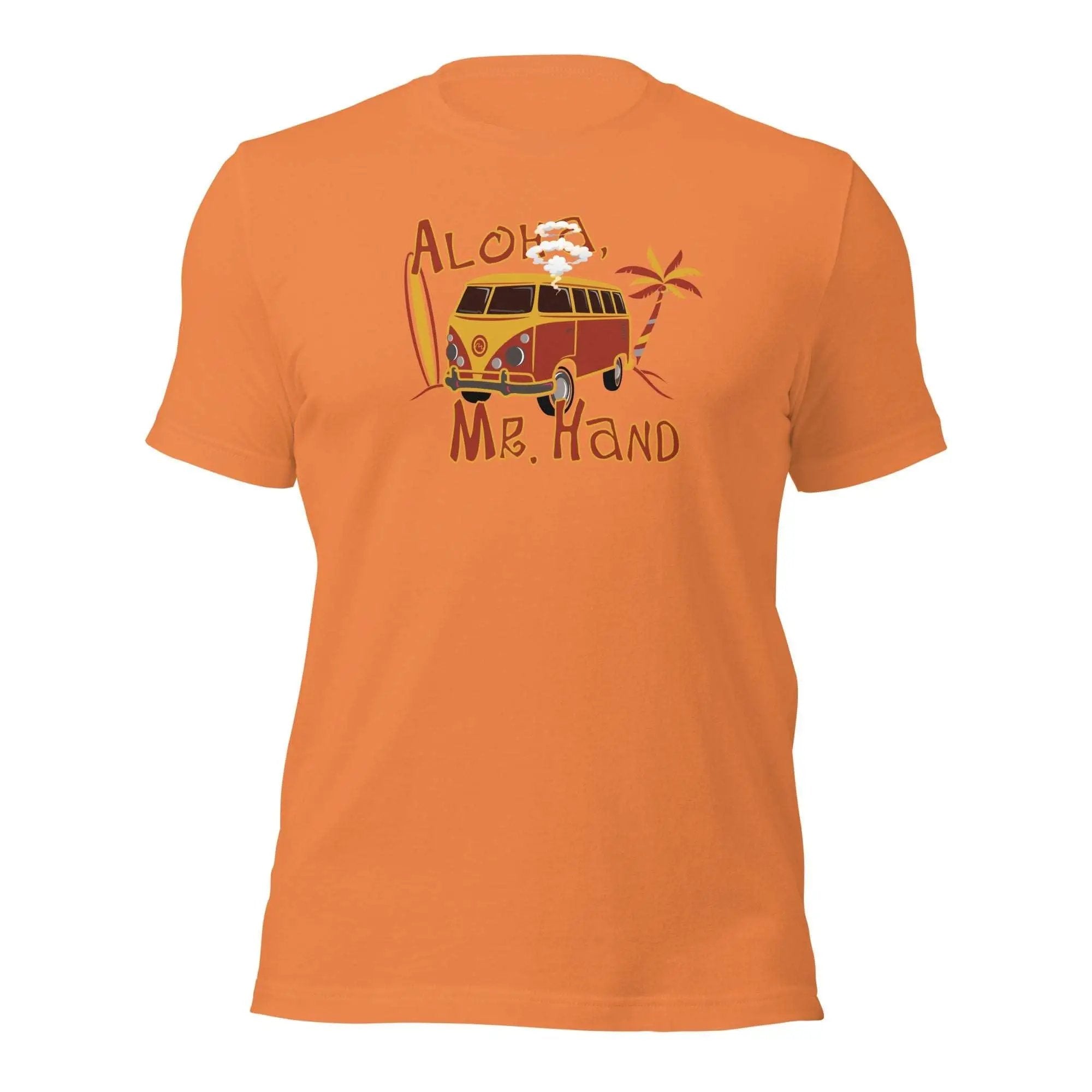 an orange shirt with a vw bus on it