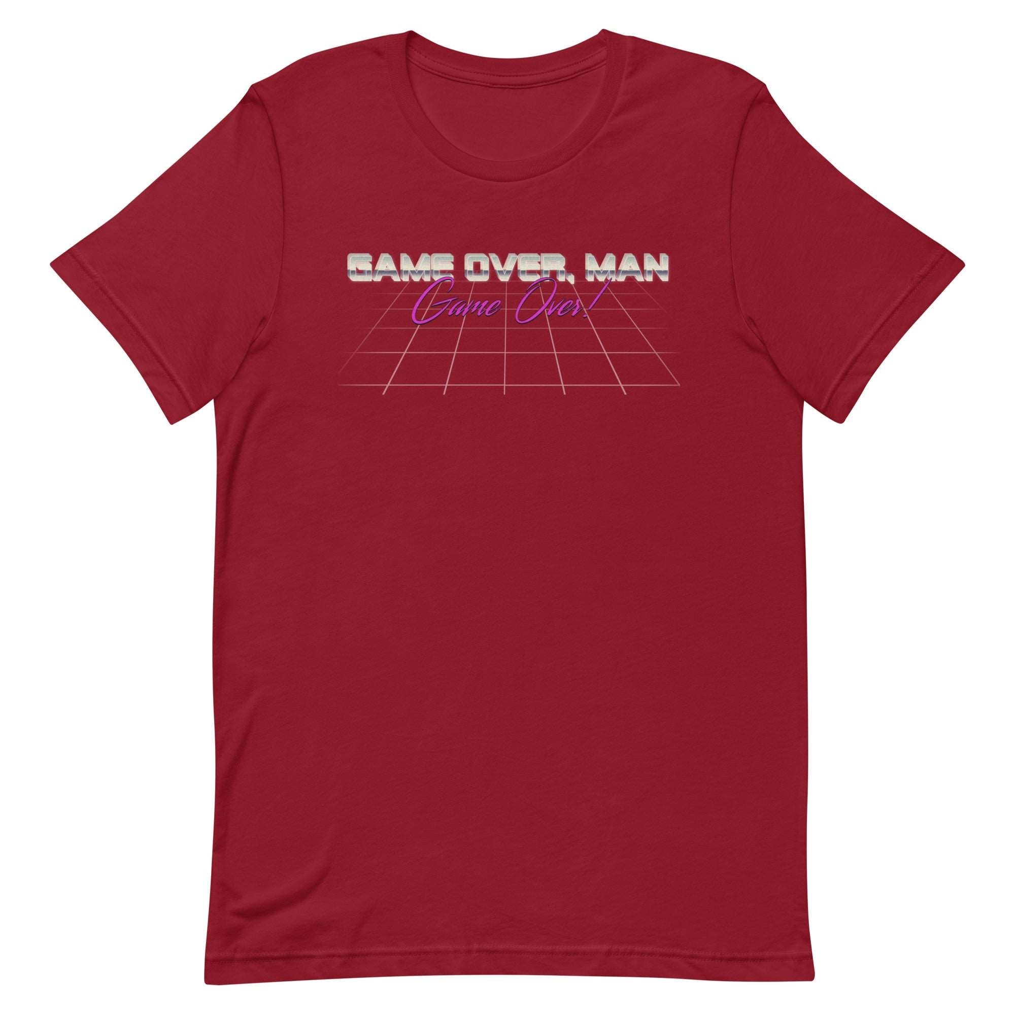 a red t - shirt with the words game over man on it