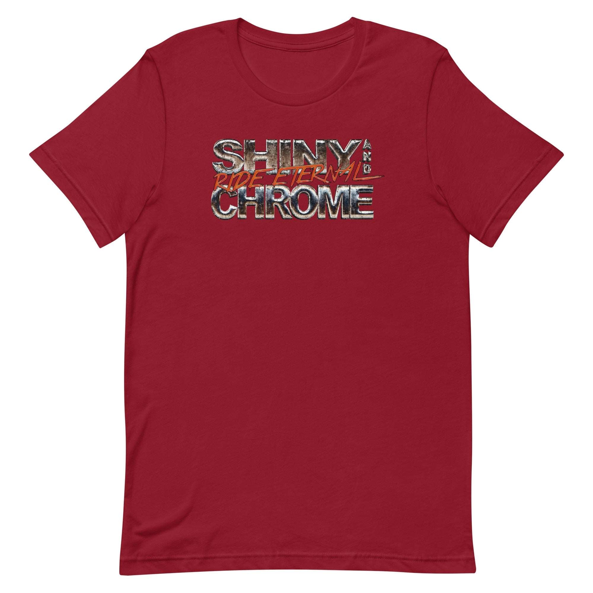 a red shirt with the words shiny chrome on it
