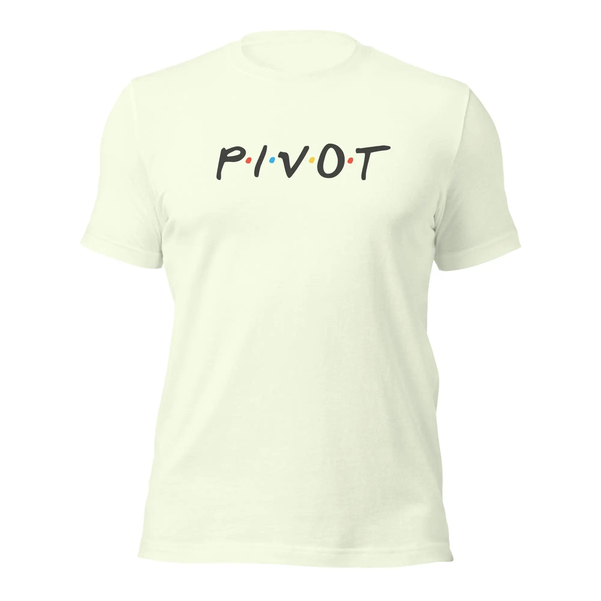 a white t - shirt with the word pivot printed on it
