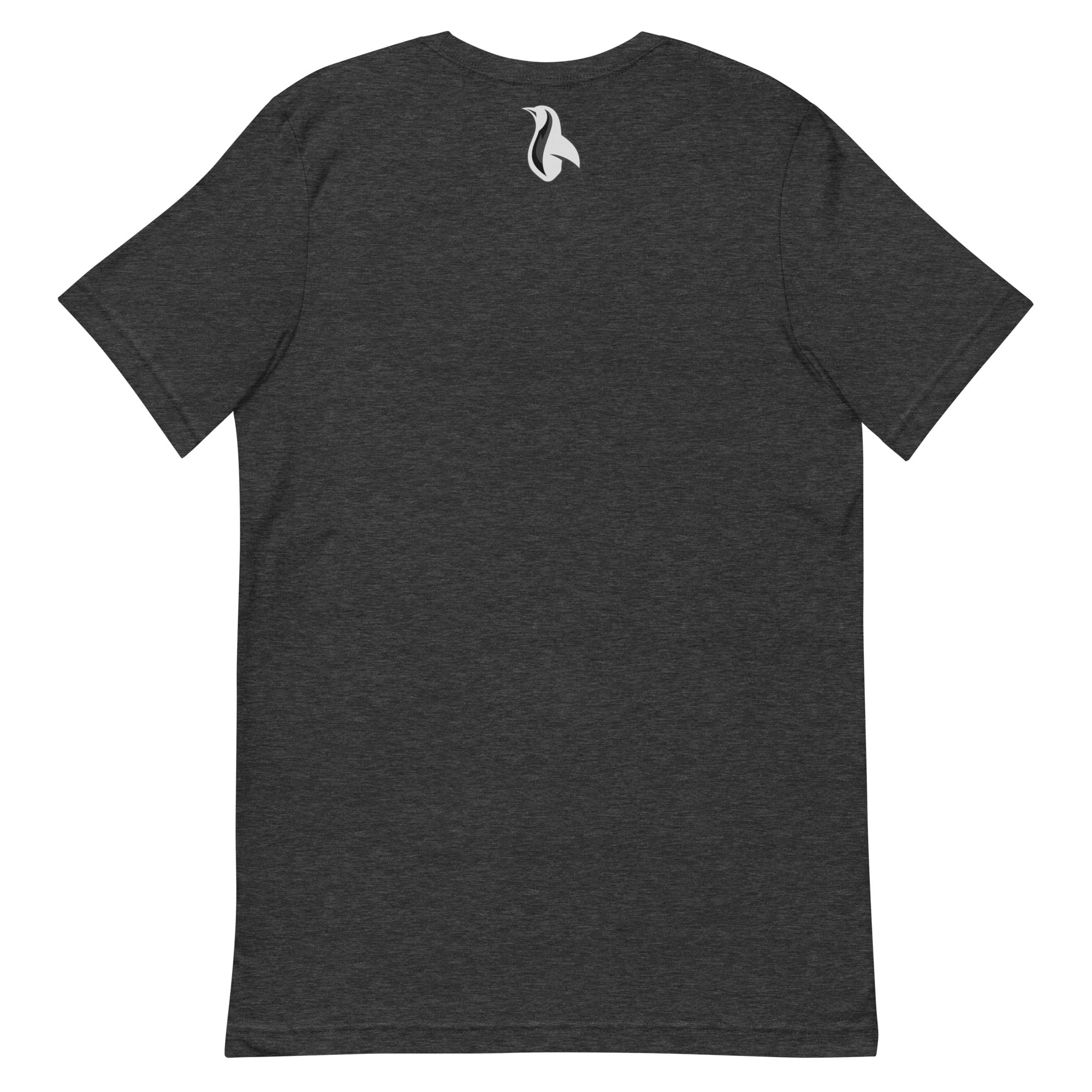 a black t - shirt with a white logo on the chest