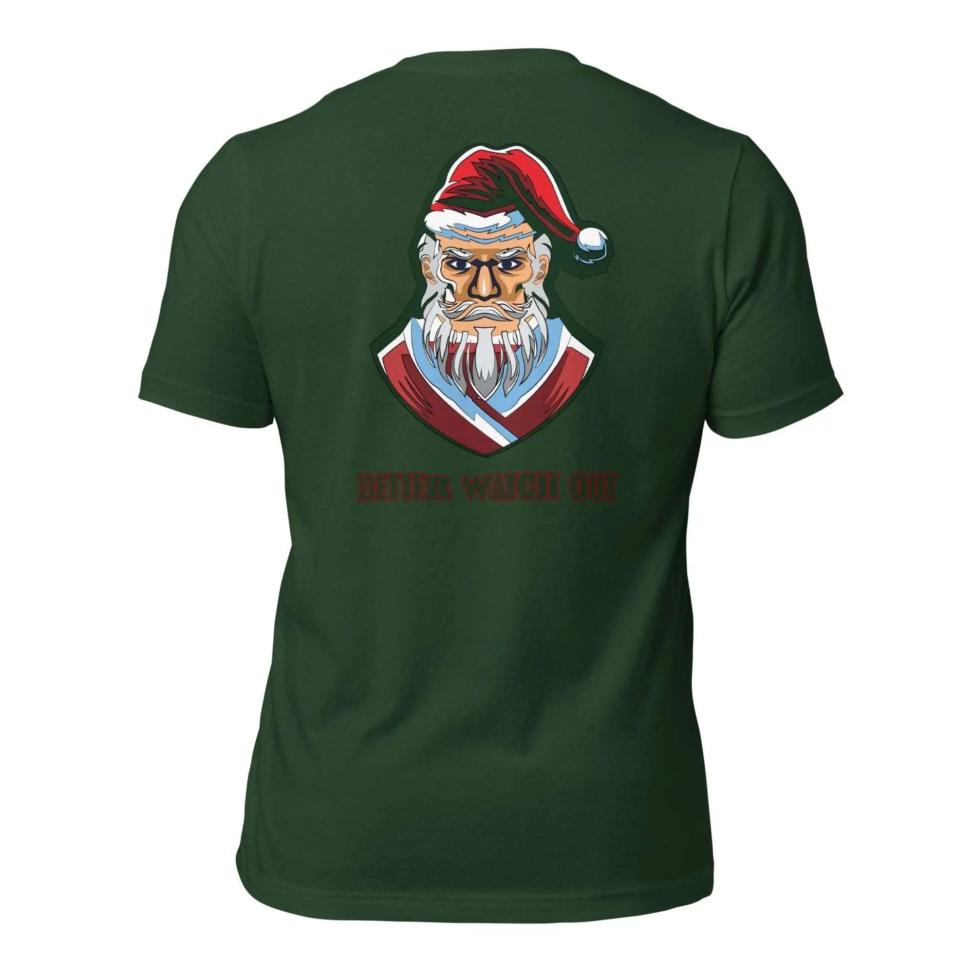 a green shirt with a santa clause on it