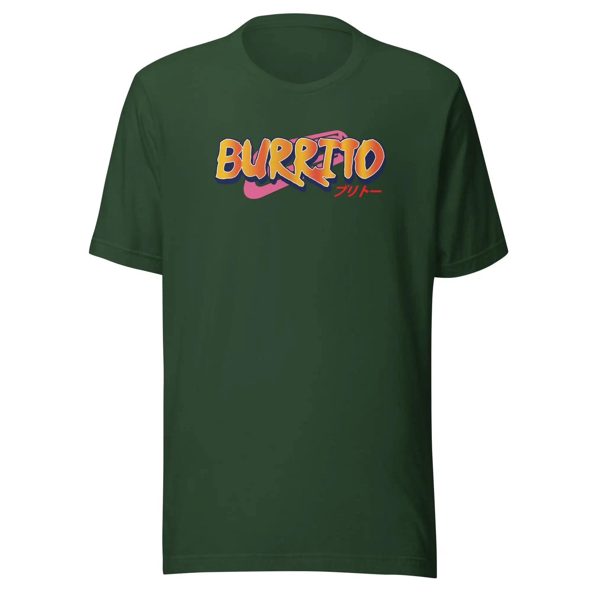 a green t - shirt with the word burrito printed on it