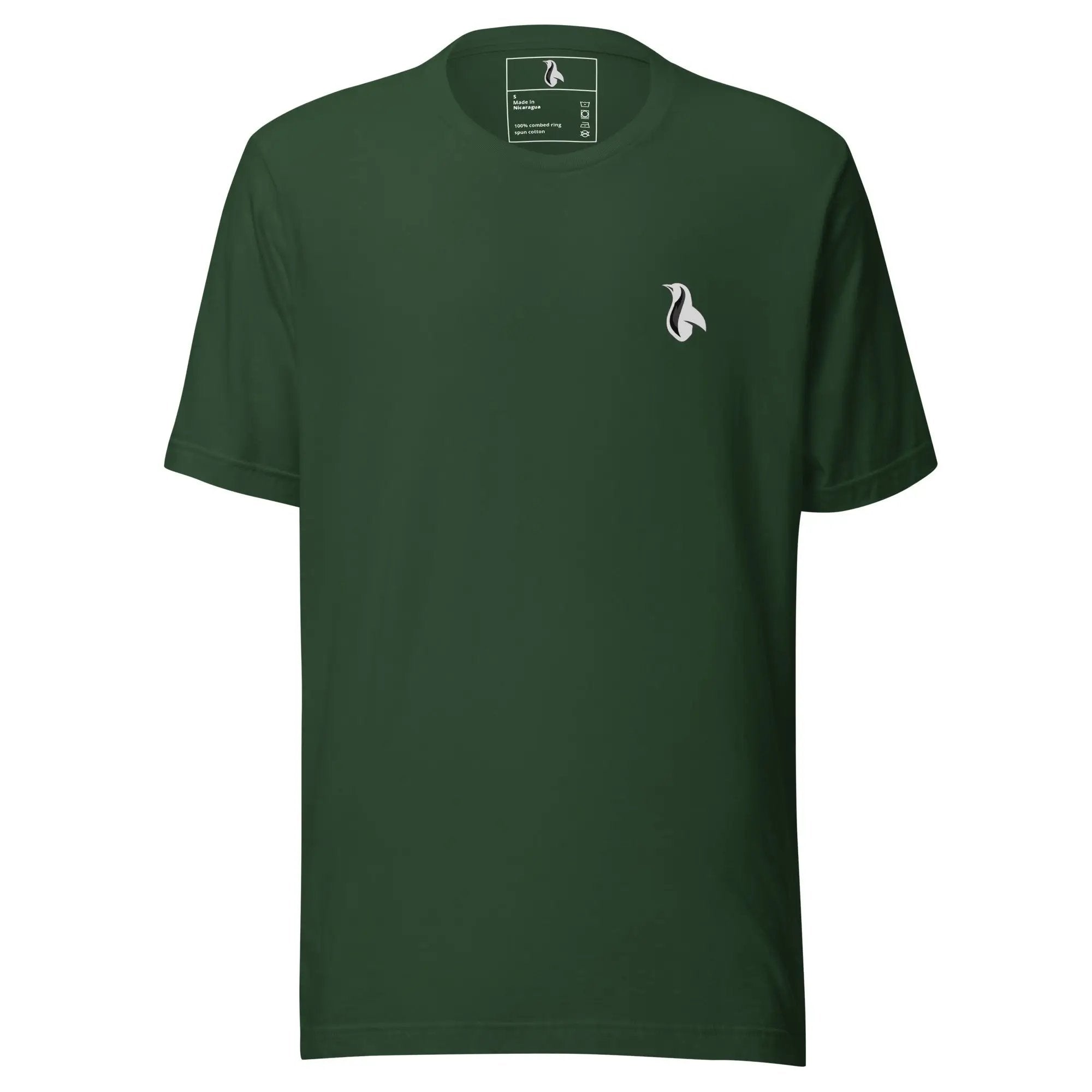 a green t - shirt with a white logo on the chest