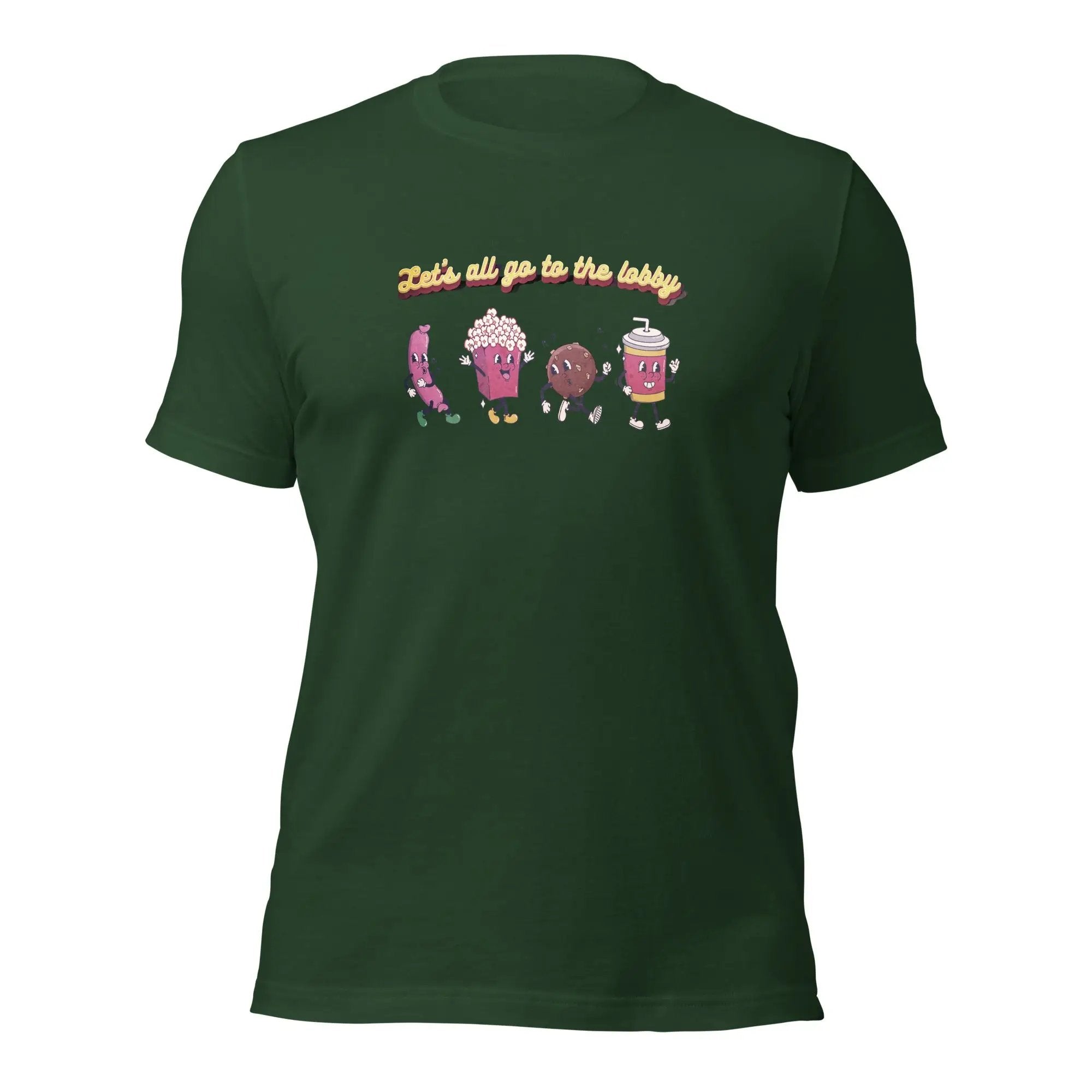 a green t - shirt with three cartoon characters on it