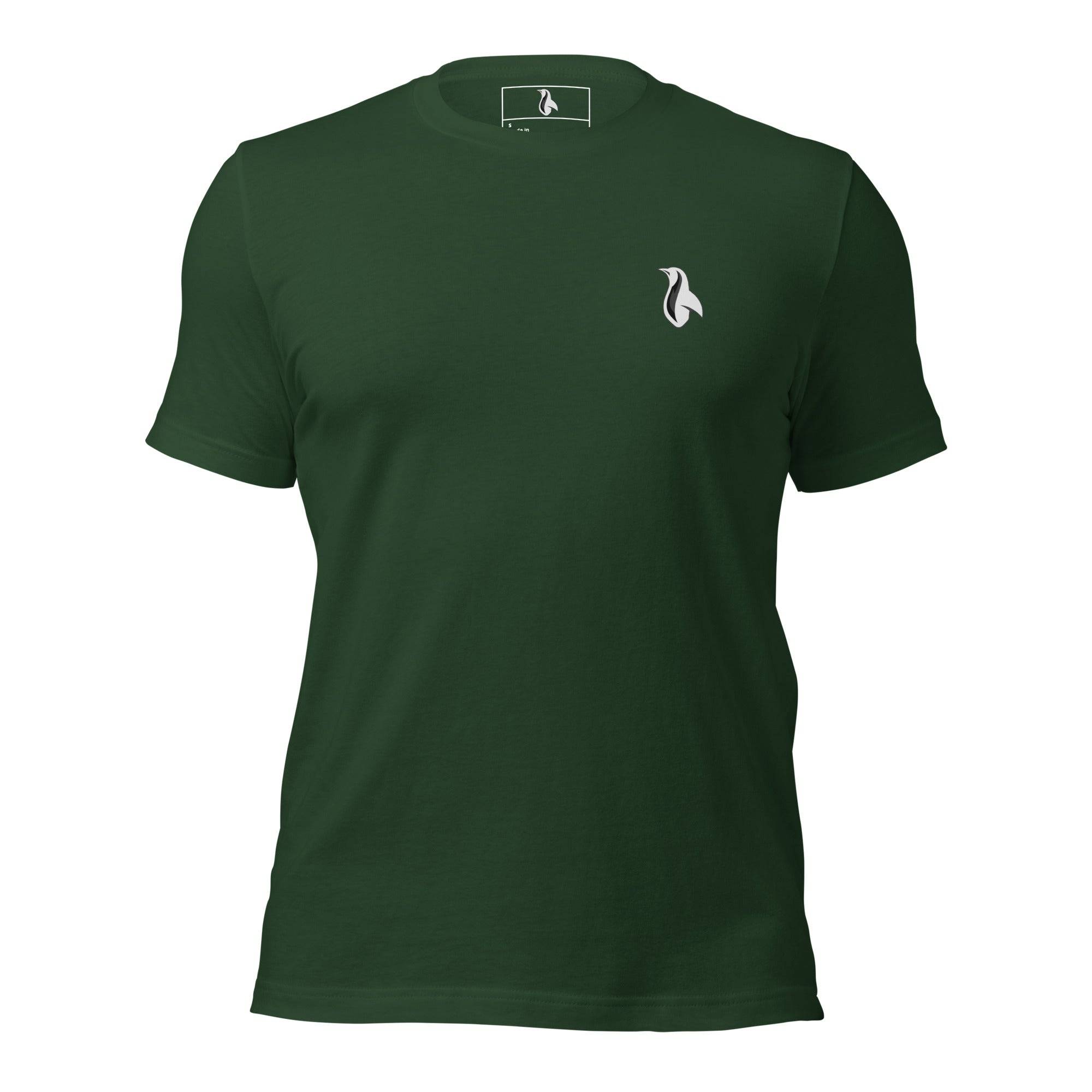 a green t - shirt with a white logo on the chest