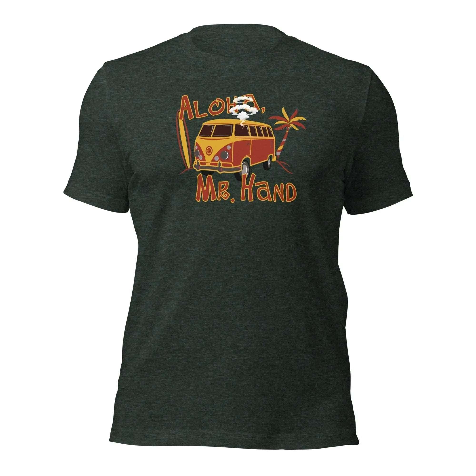 a t - shirt with a van and the words alco mr hand on it