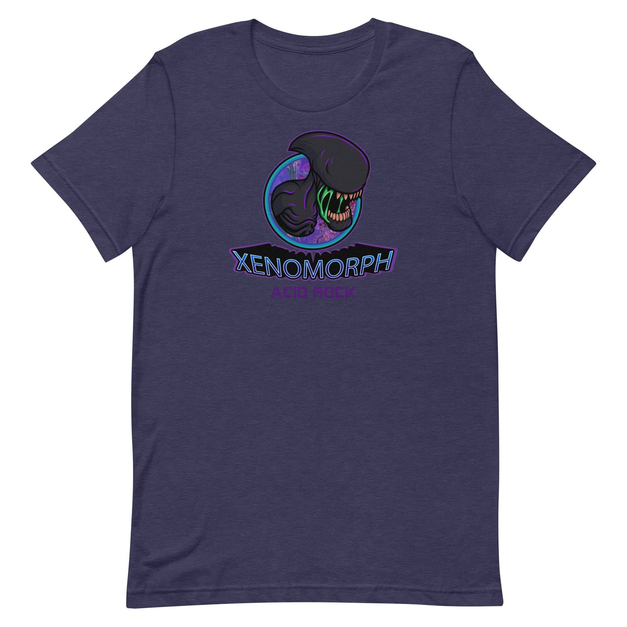a purple t - shirt with an image of a dinosaur and the words xeno