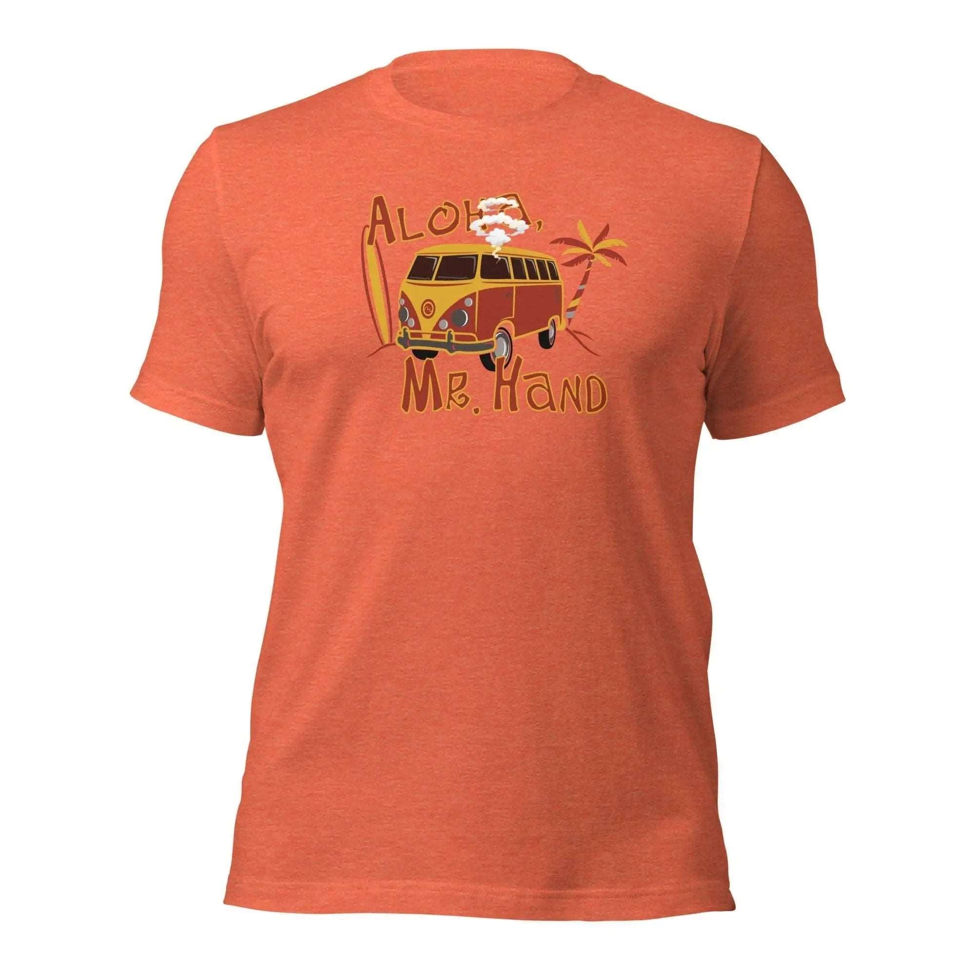 an orange shirt with a vw bus on it