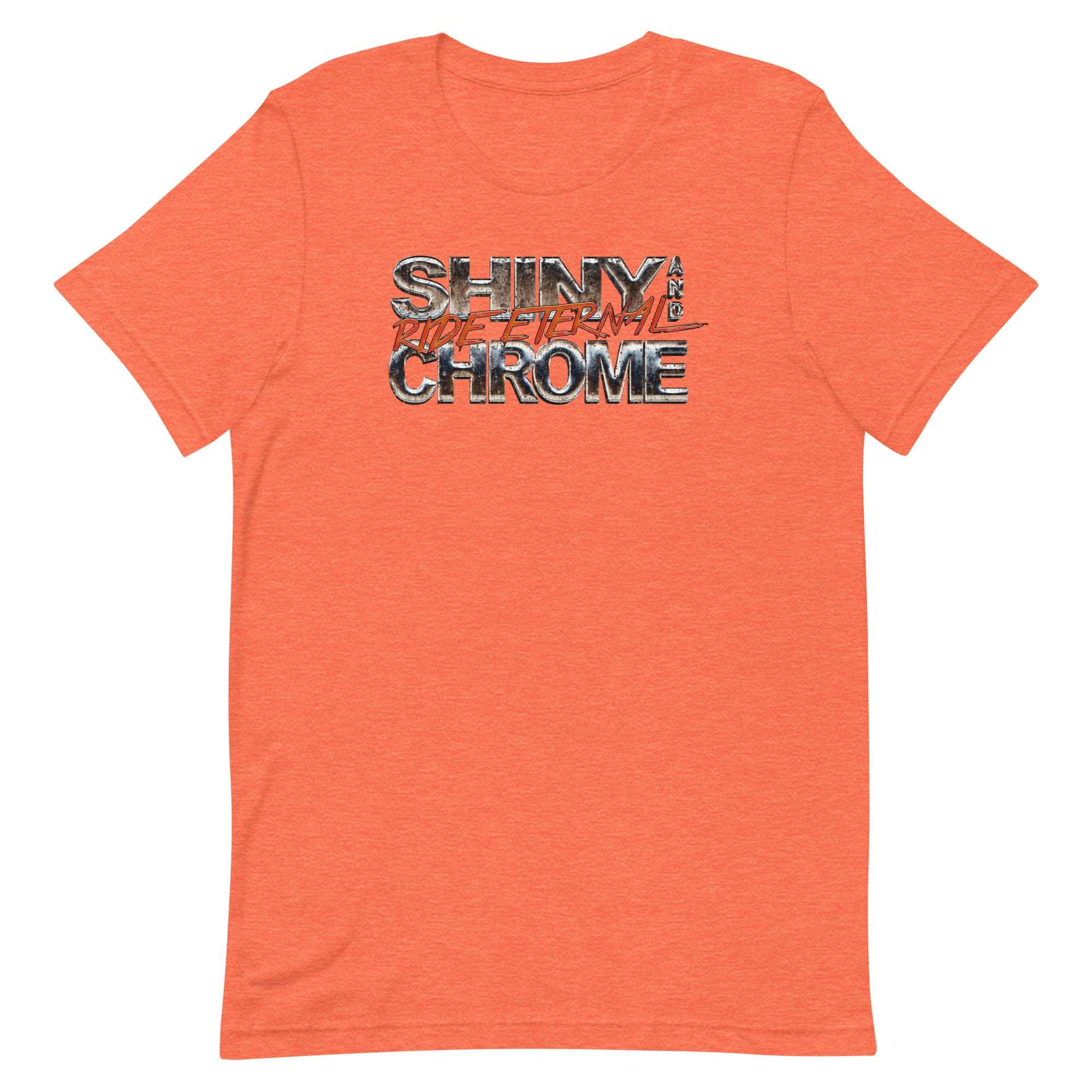 an orange shirt with the words shiny chrome on it