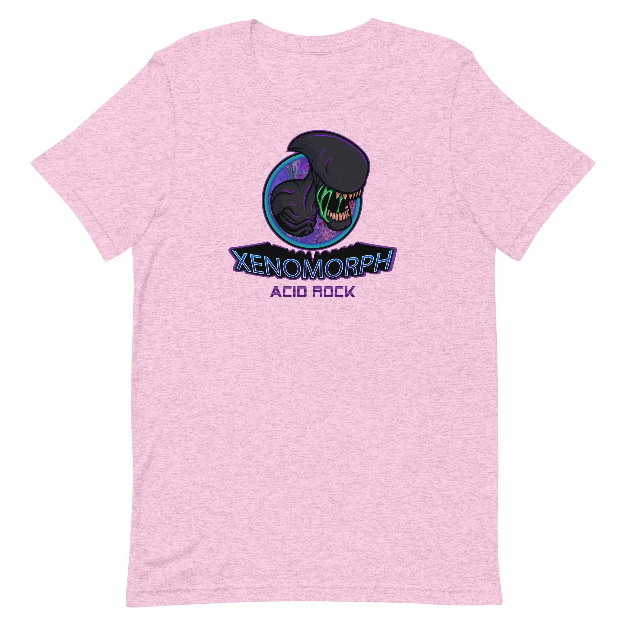 a pink t - shirt with an image of an alien head and the words x
