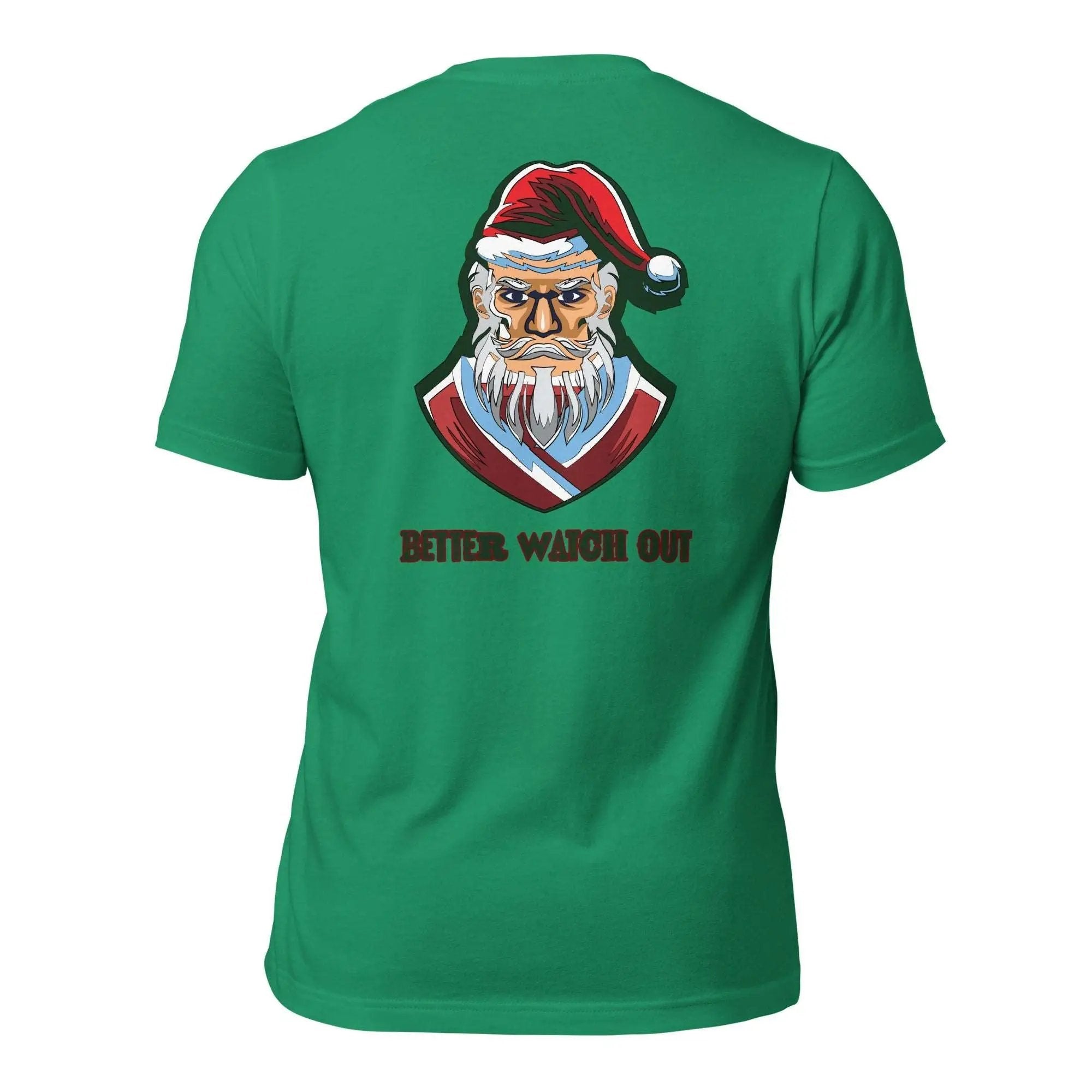 a green shirt with a santa clause on it
