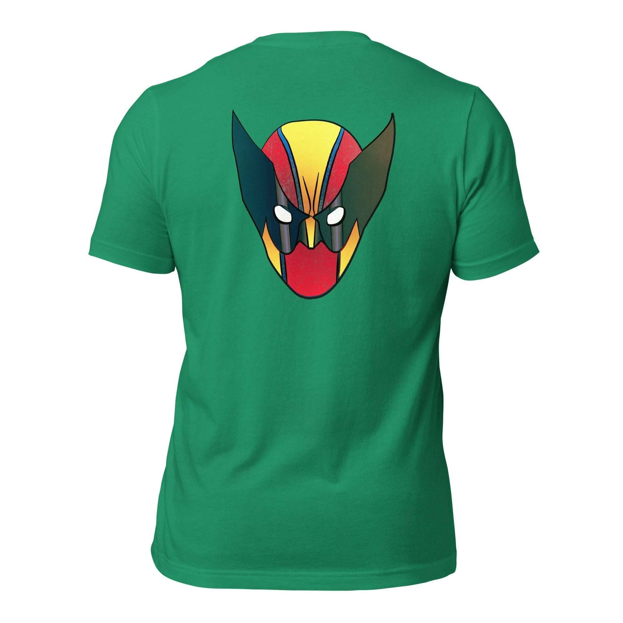 a green t - shirt with an image of a demon's head