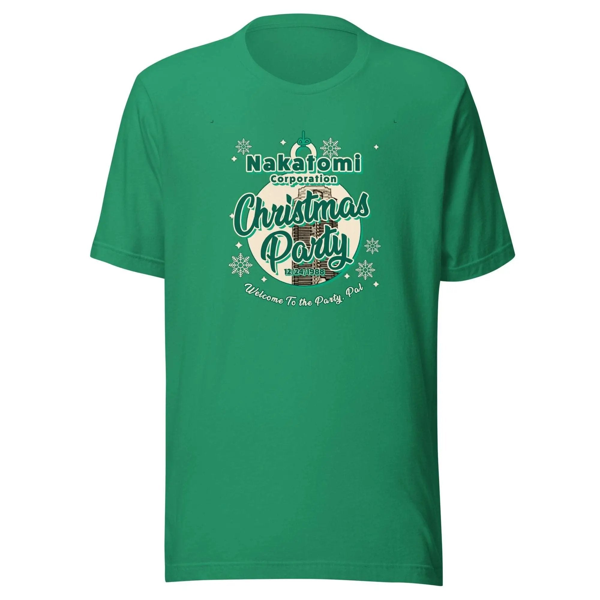 a green t - shirt with a christmas party message