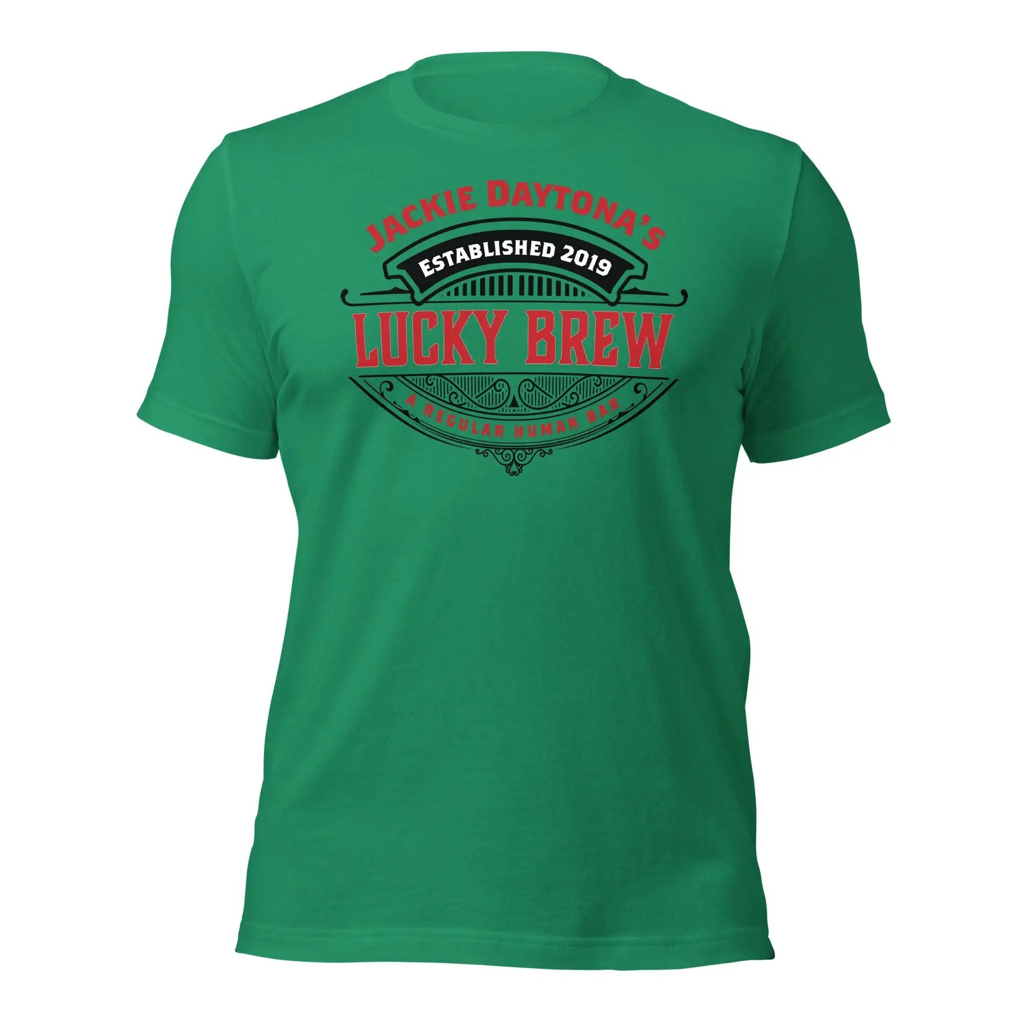 a green t - shirt with the words lucky brown on it