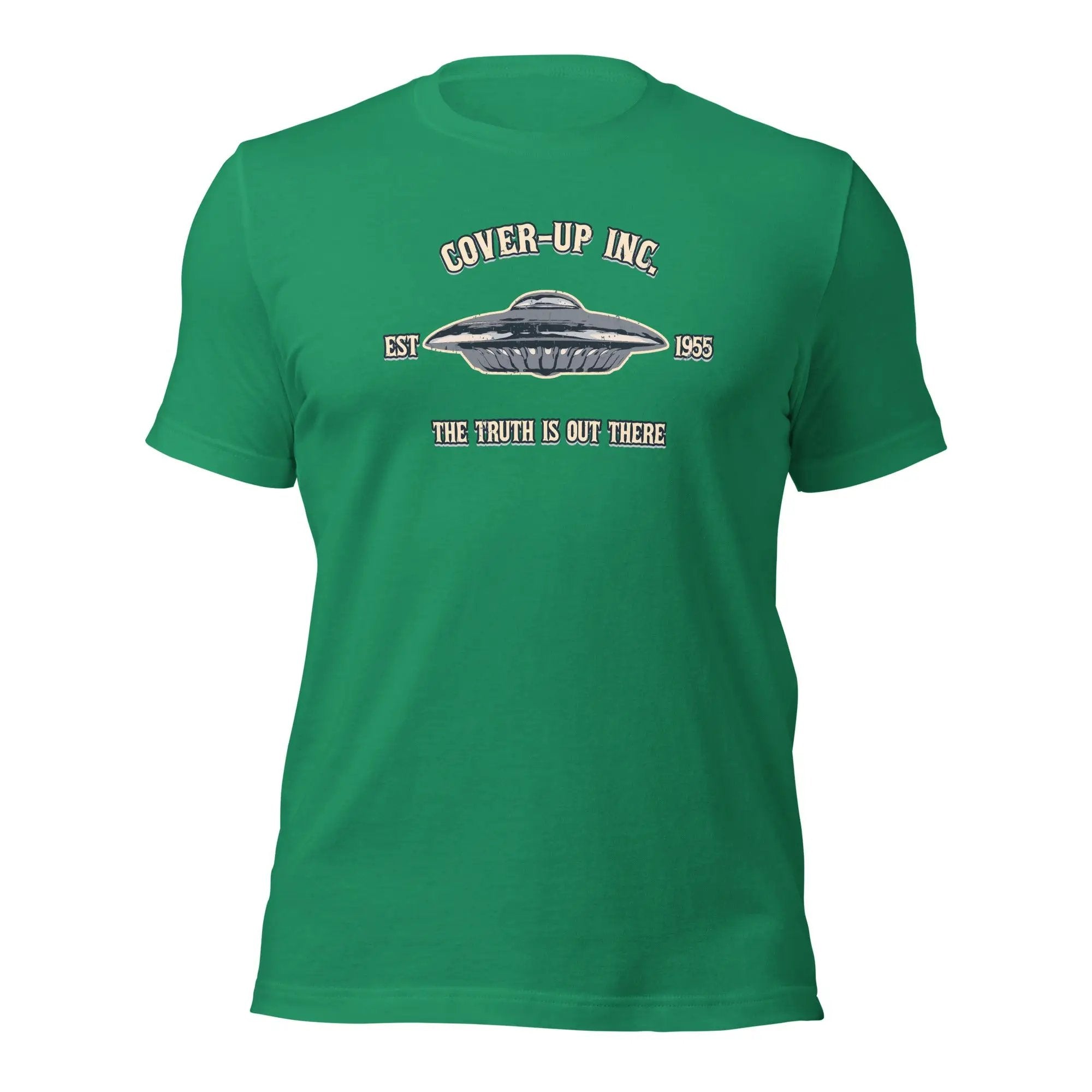a green t - shirt that says cover up inc