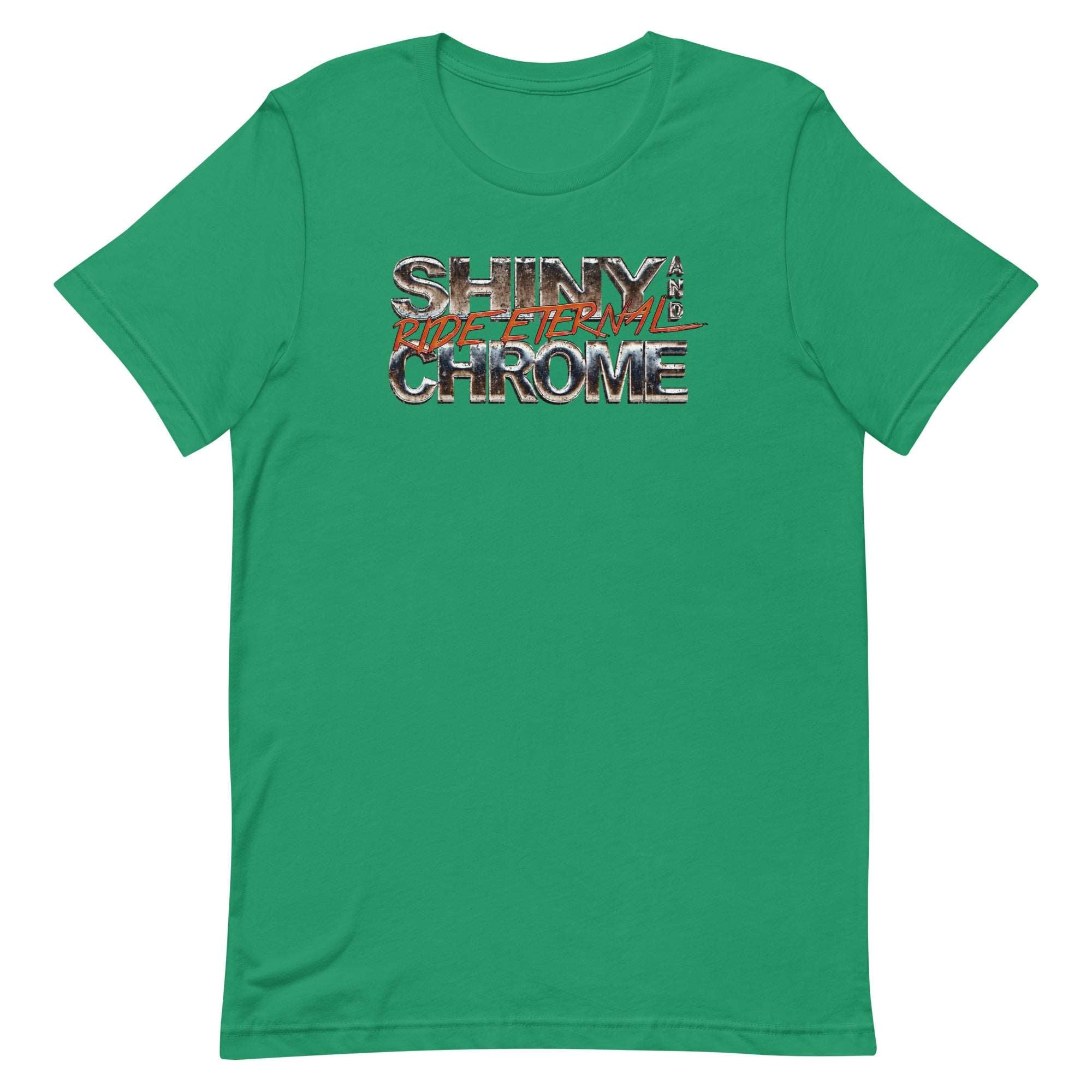 a green shirt with the words shine chrome on it