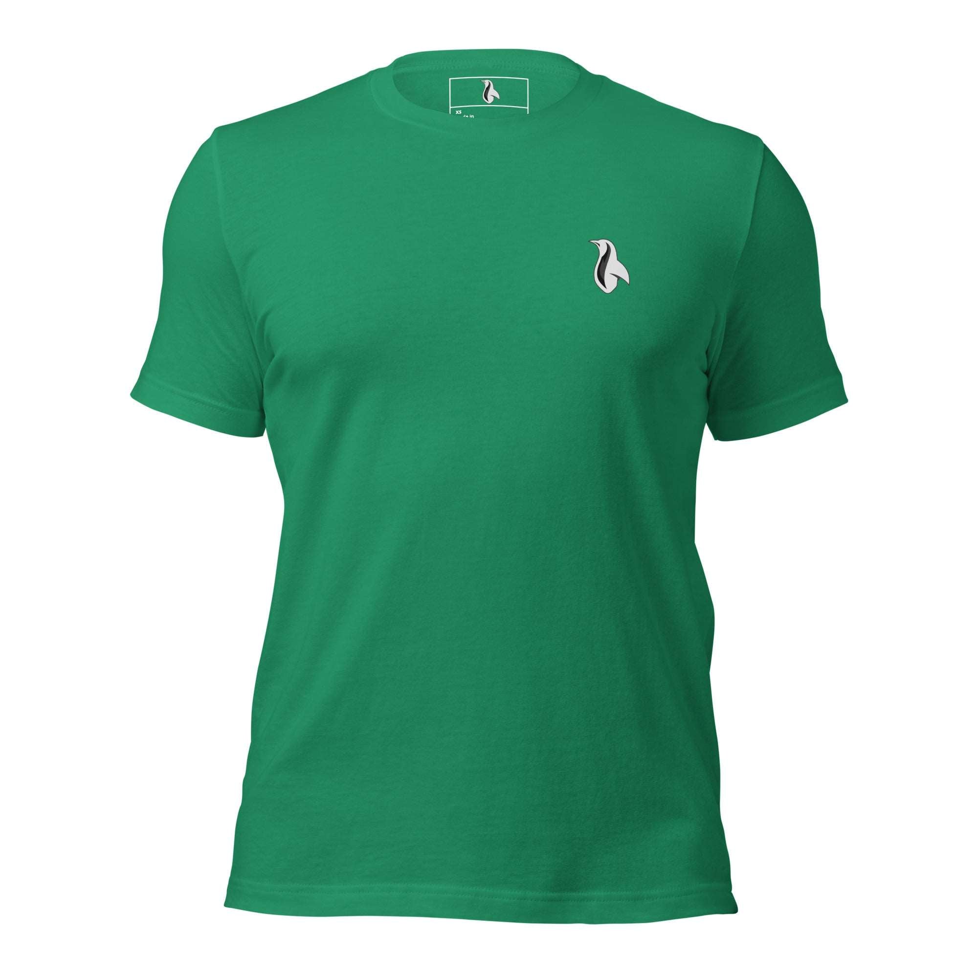 a green t - shirt with a black and white logo