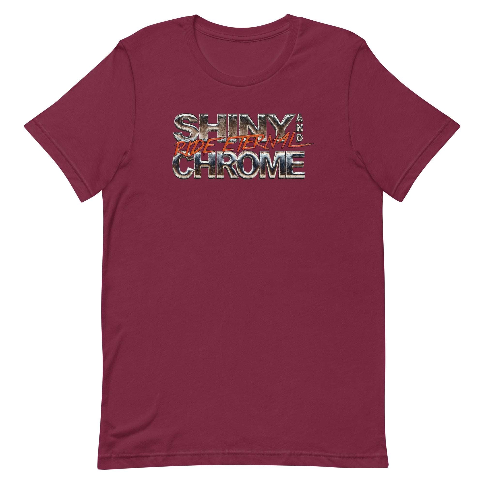a red shirt with the words shiny chrome on it