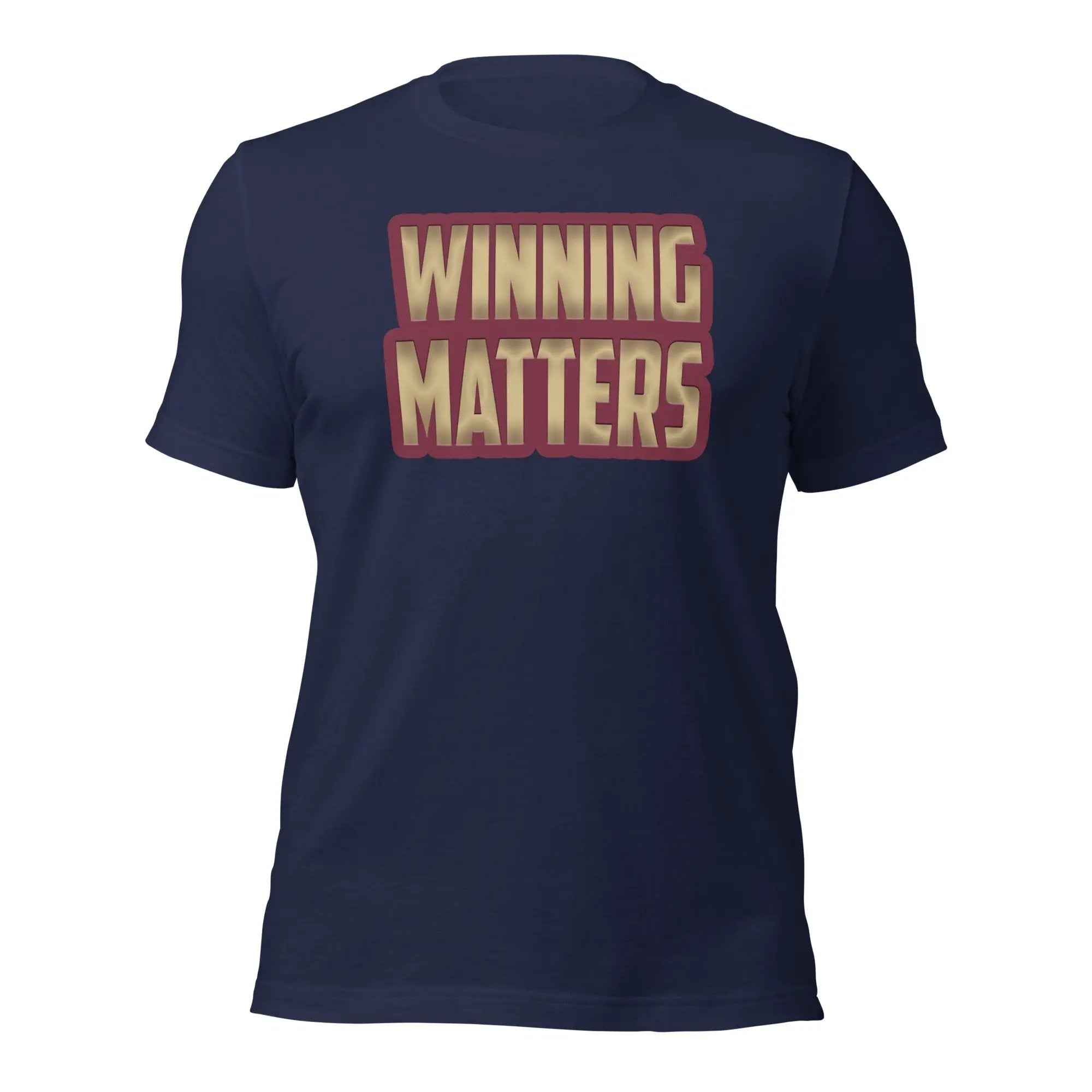 a navy t - shirt with the words winning matters printed on it