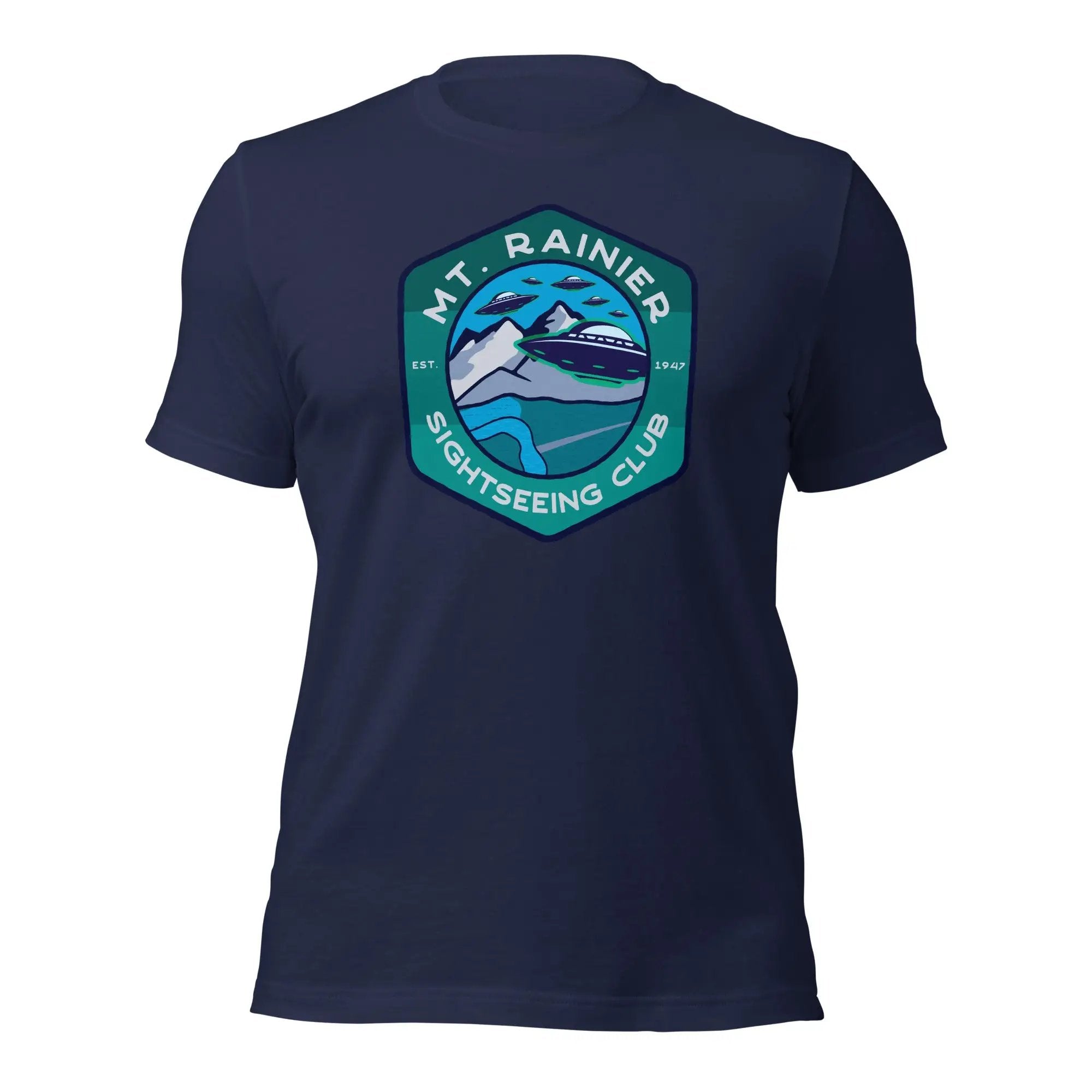 a navy t - shirt with a picture of a mountain and the words my rain
