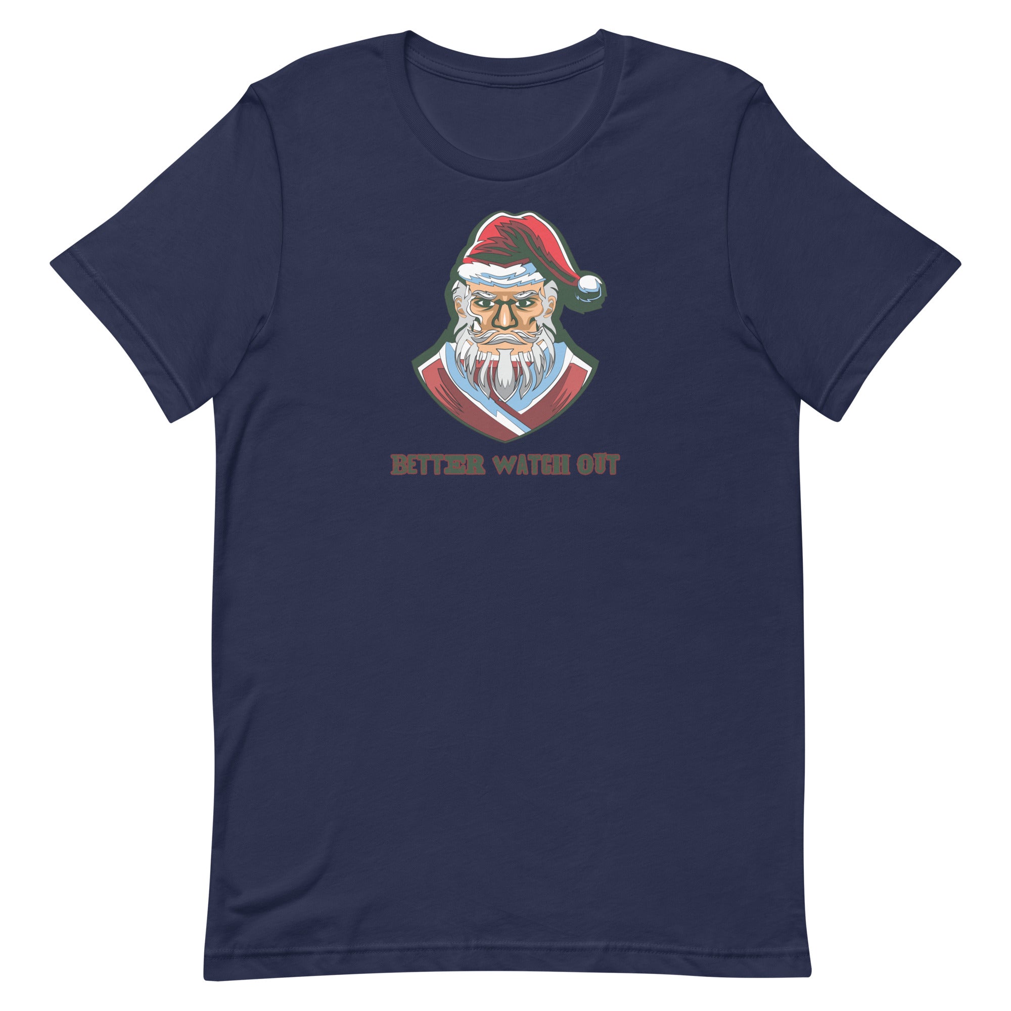 a blue t - shirt with a santa clause on it