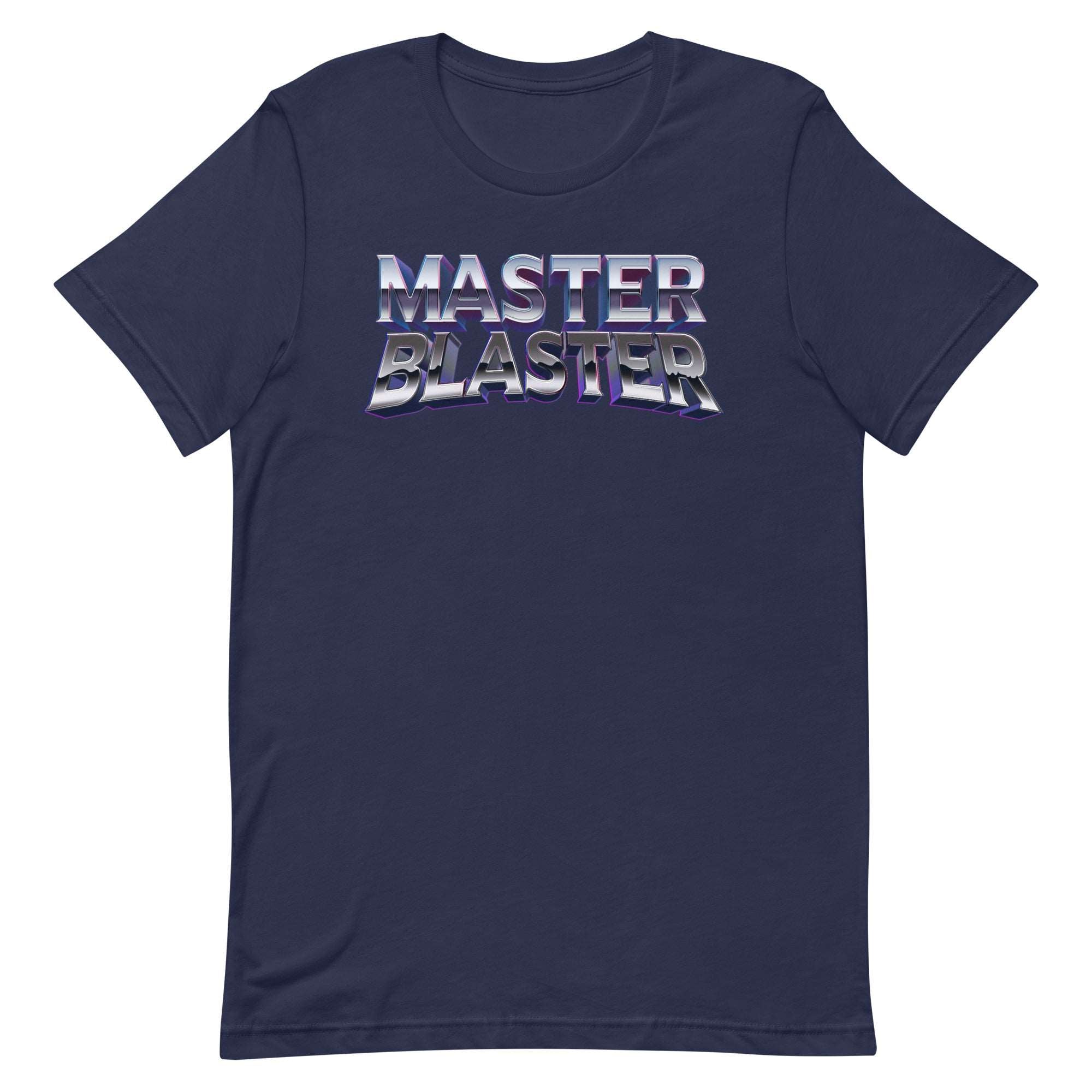 a navy t - shirt with the words master blaster printed on it