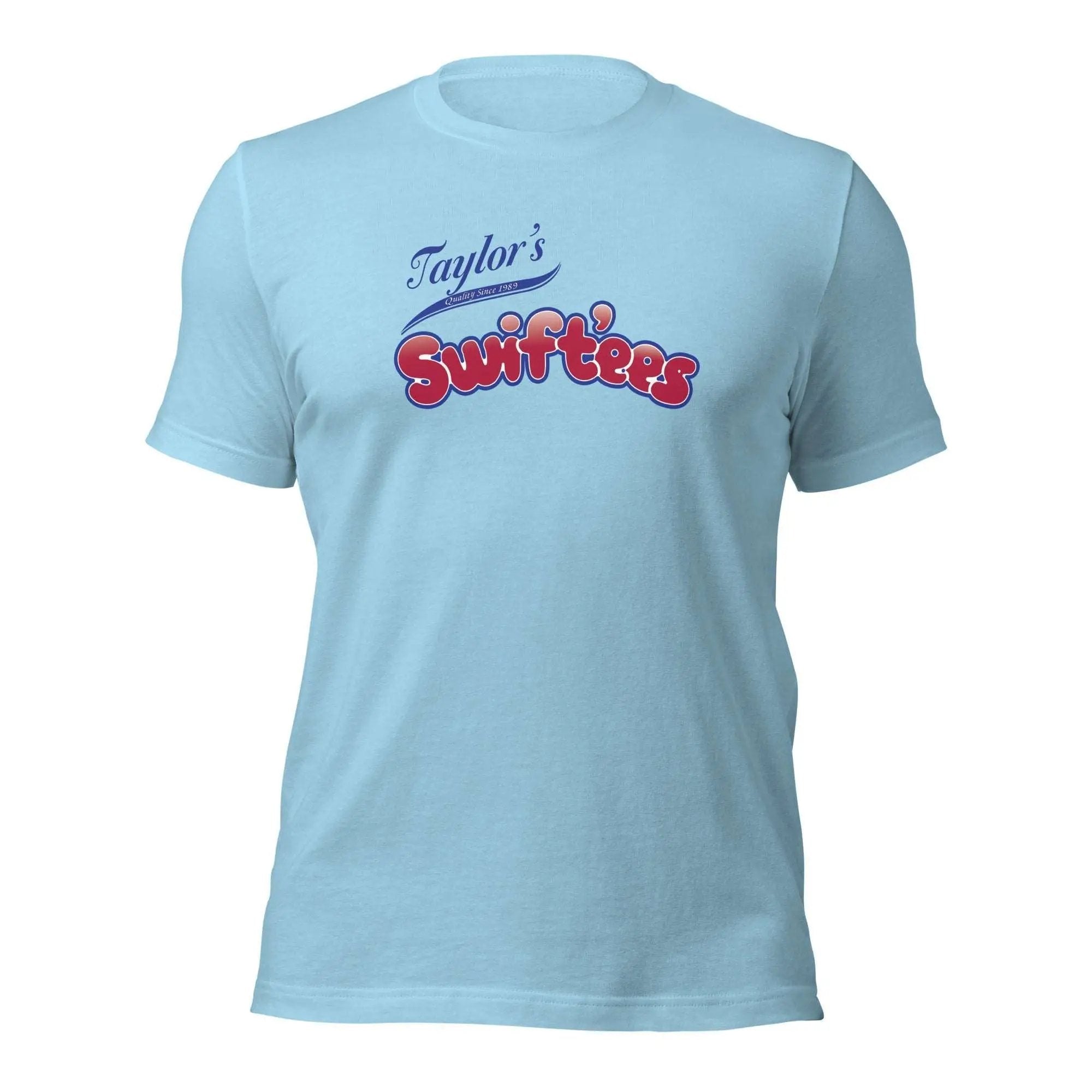 a light blue t - shirt with the words taylor's surfers on it
