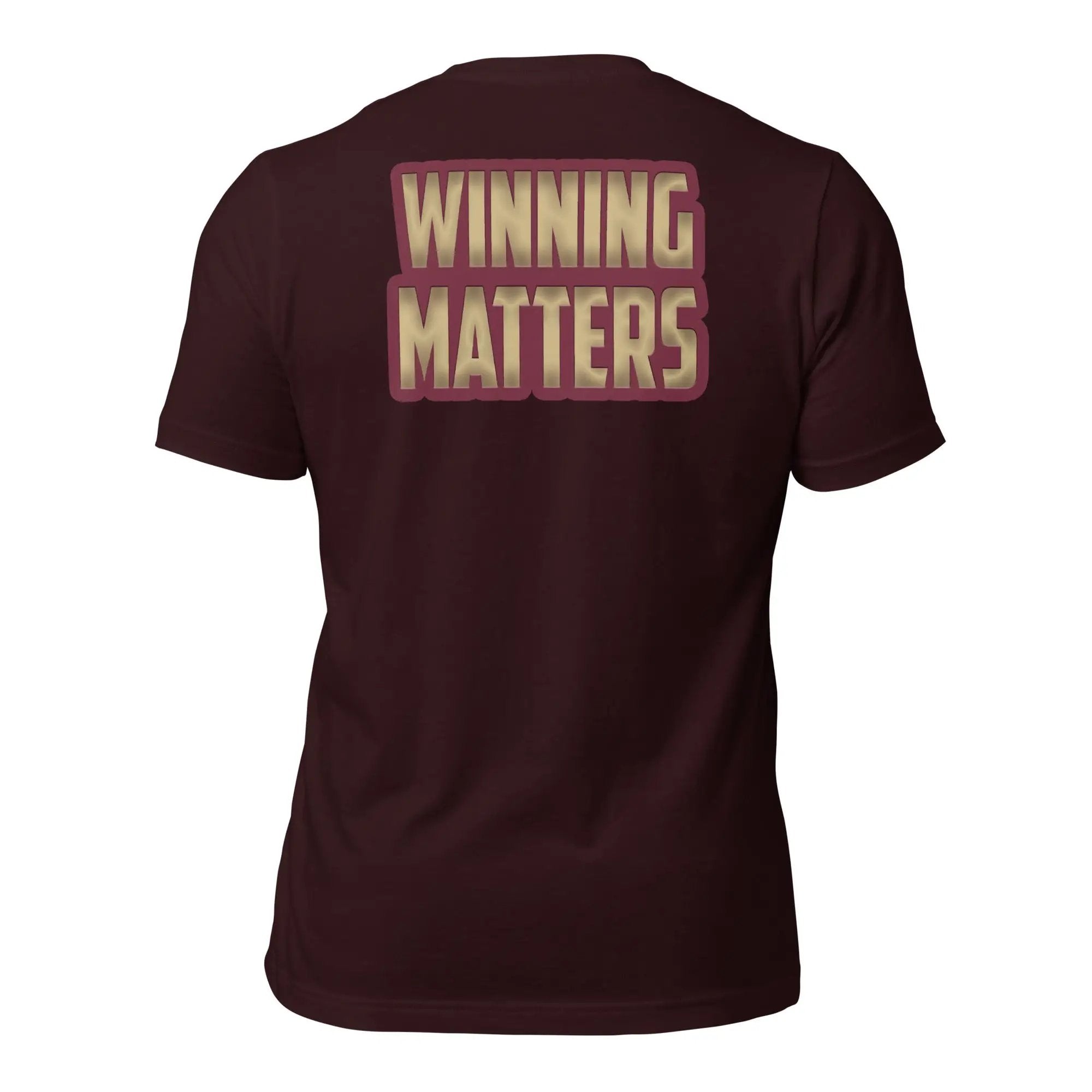 a maroon shirt with the words winning matters printed on it