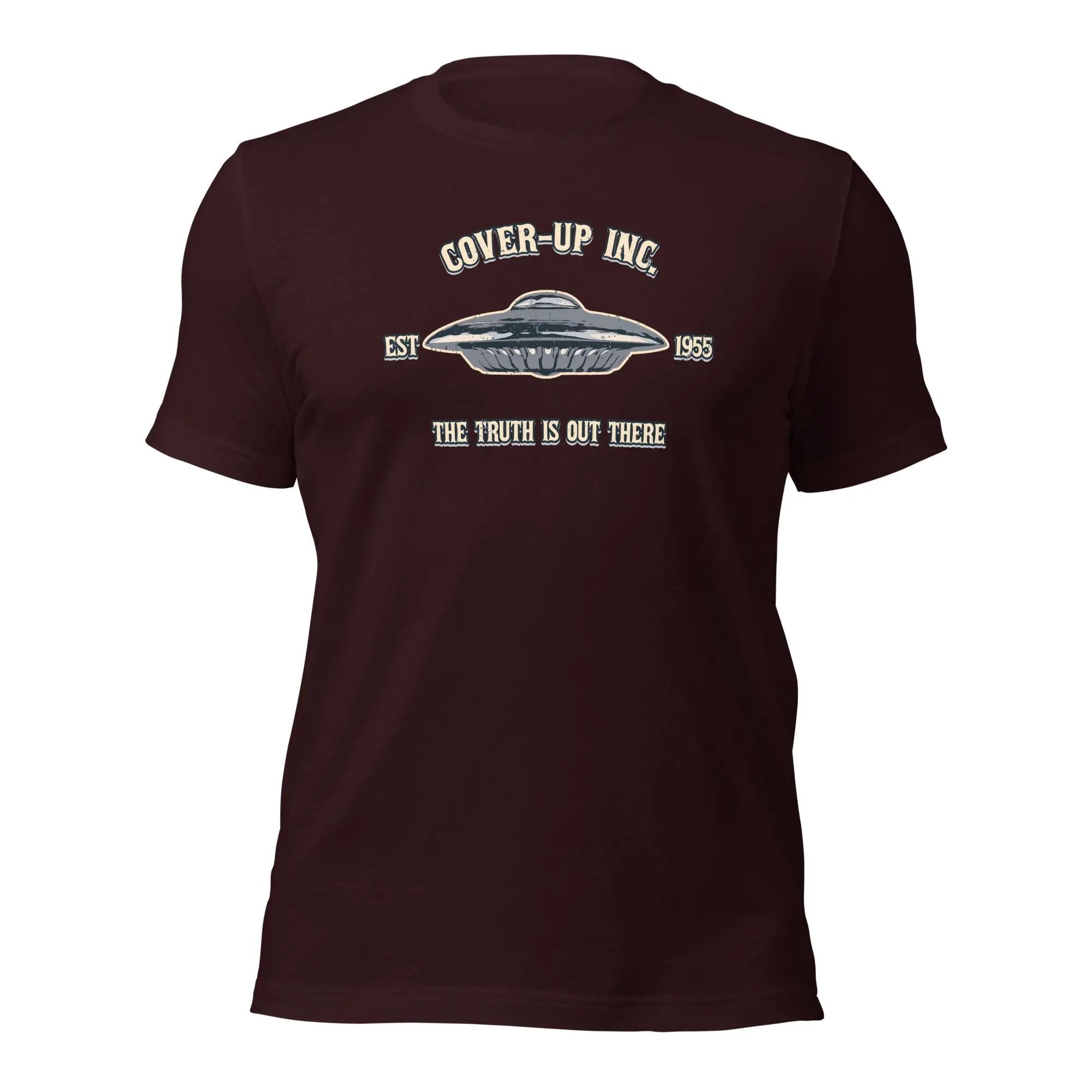 a maroon shirt with the words cover up inc on it