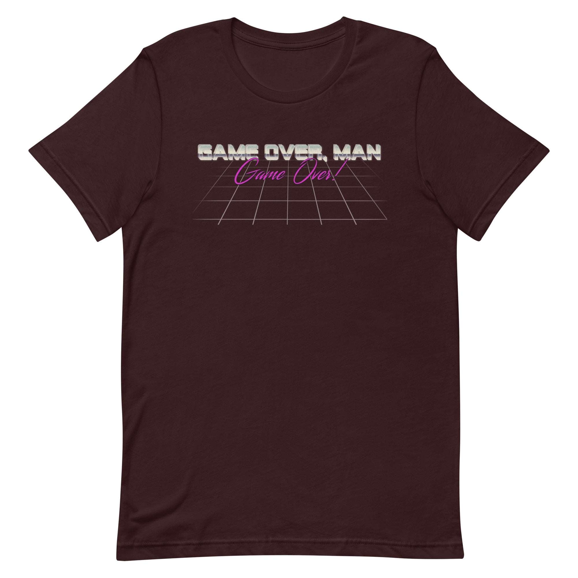 a maroon t - shirt with the words same over man on it