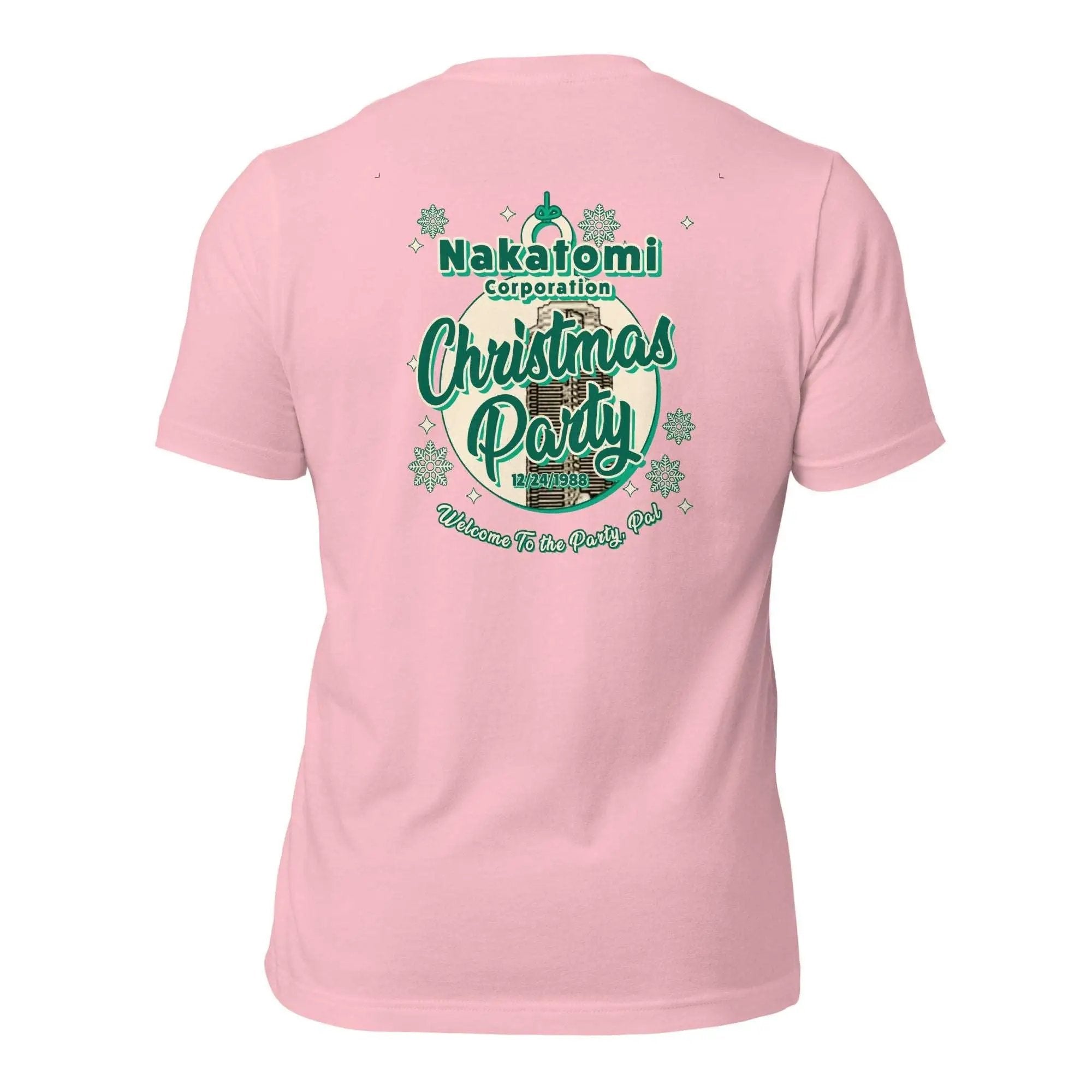 the back of a pink shirt with a christmas message on it