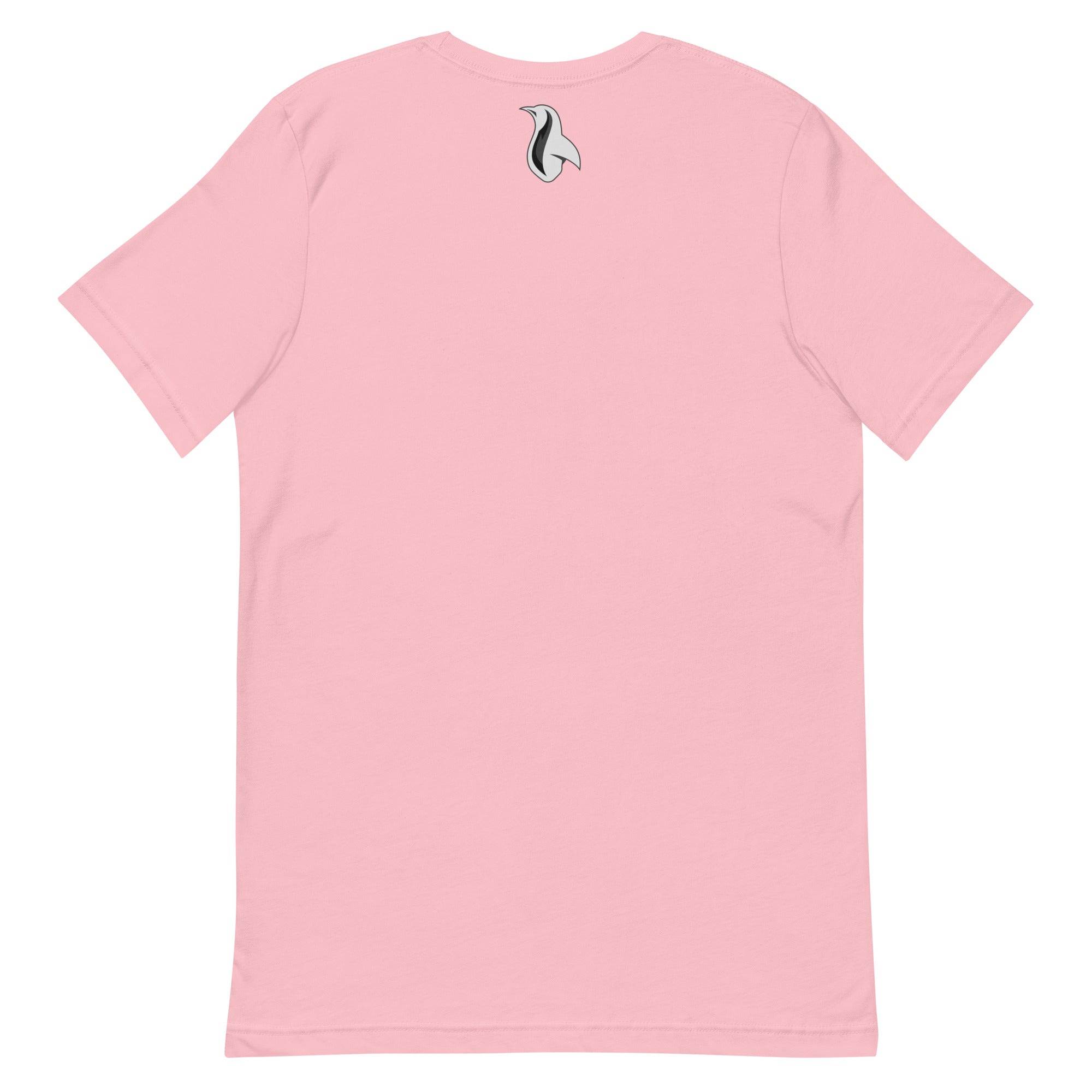 a pink t - shirt with a black and white bird on it
