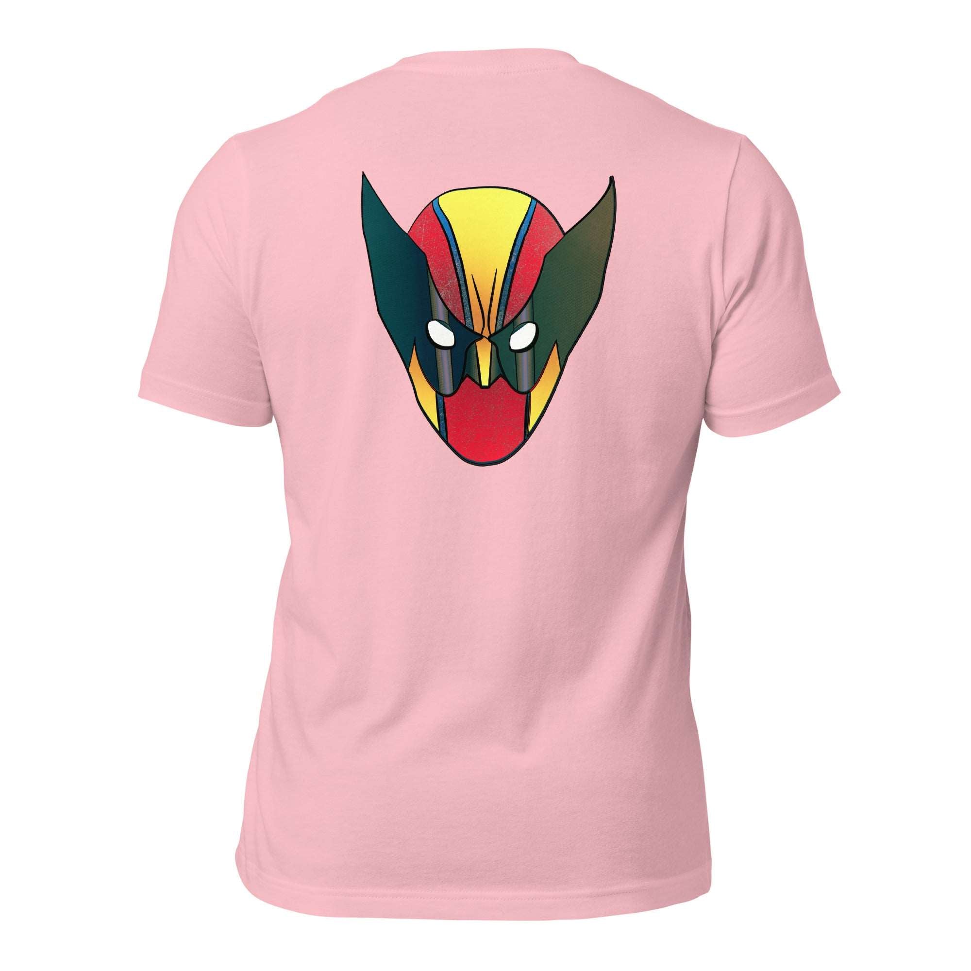a women's pink t - shirt with an image of a demon's