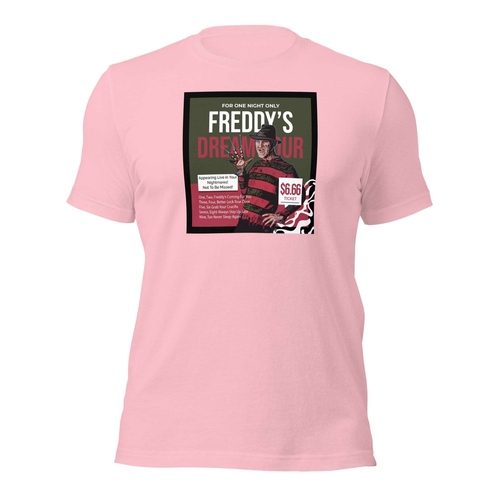 a pink t - shirt with a picture of a woman