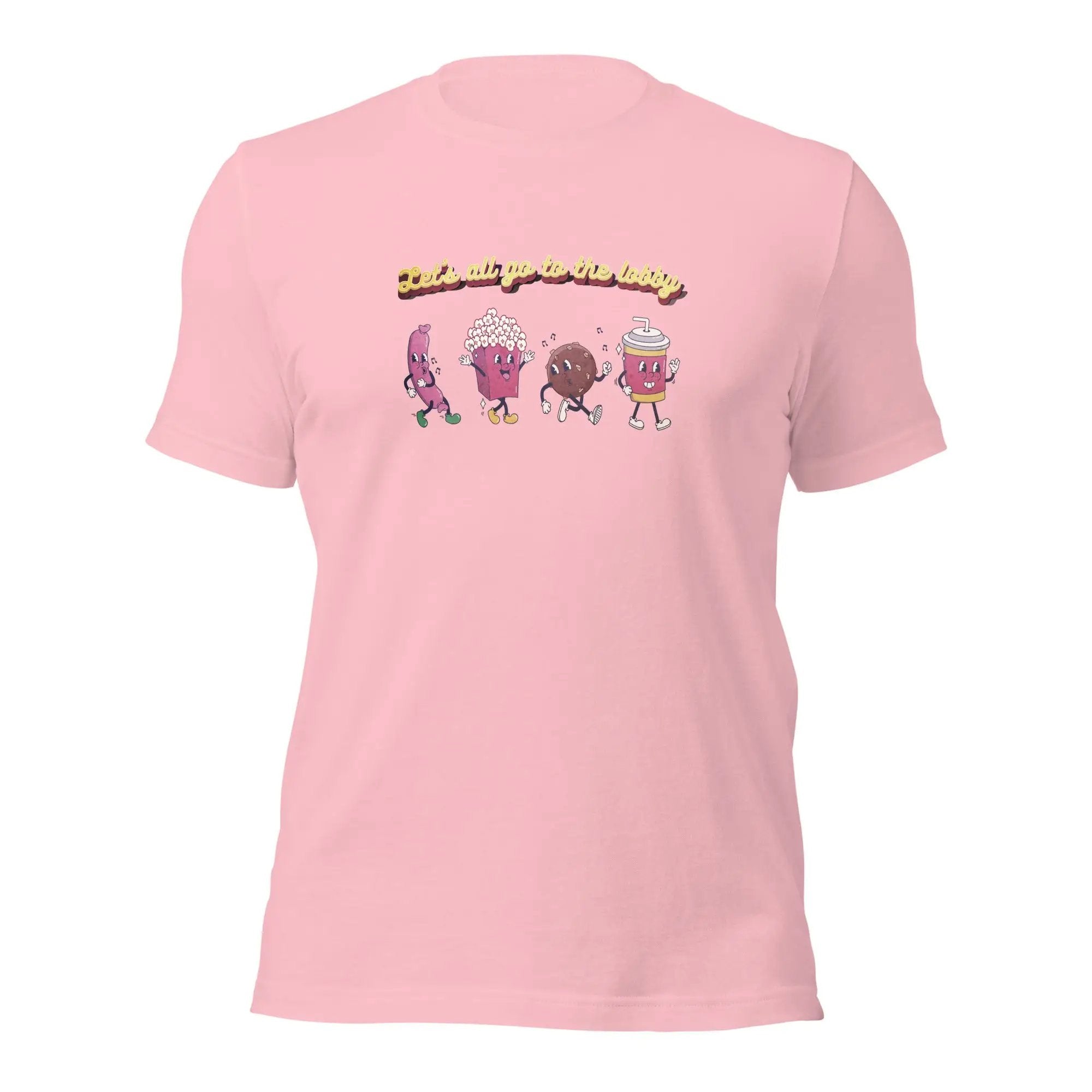 a pink t - shirt with cartoon characters on it