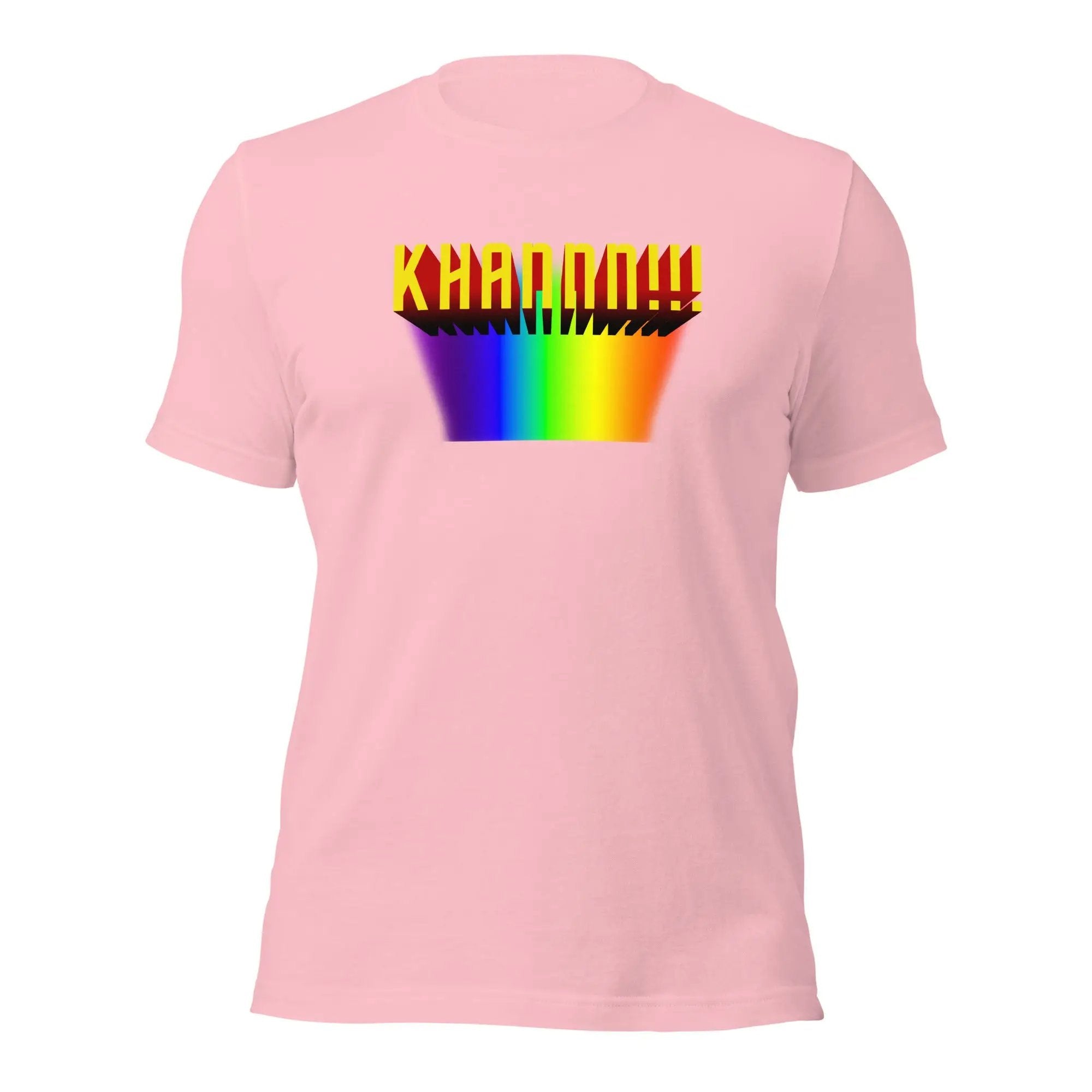 a pink t - shirt with a rainbow design on it
