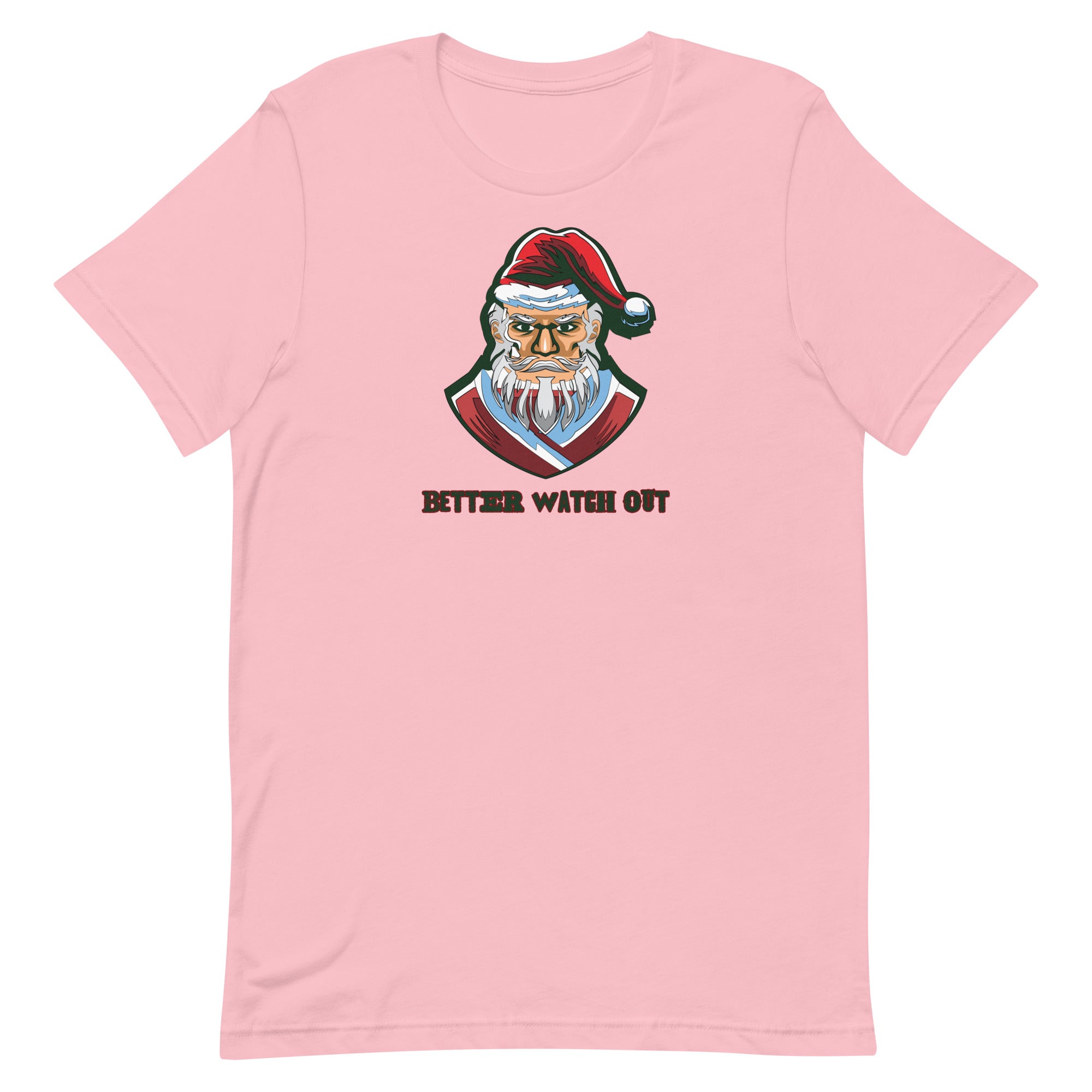 a pink t - shirt with an image of a santa clause